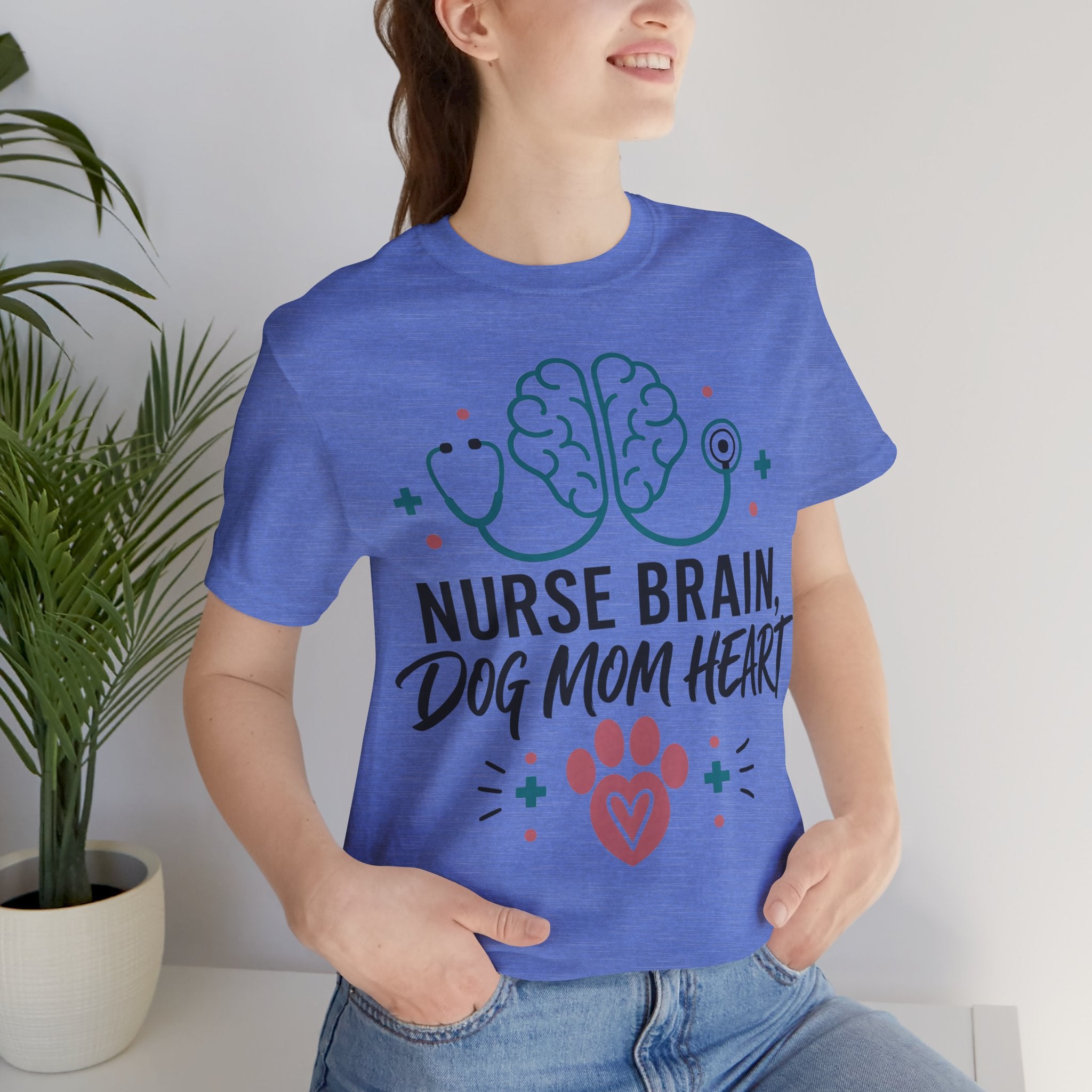 Nurse Brain Dog Mom Heart T‑Shirt - Cute Nurse & Dog Mom Graphic Tee