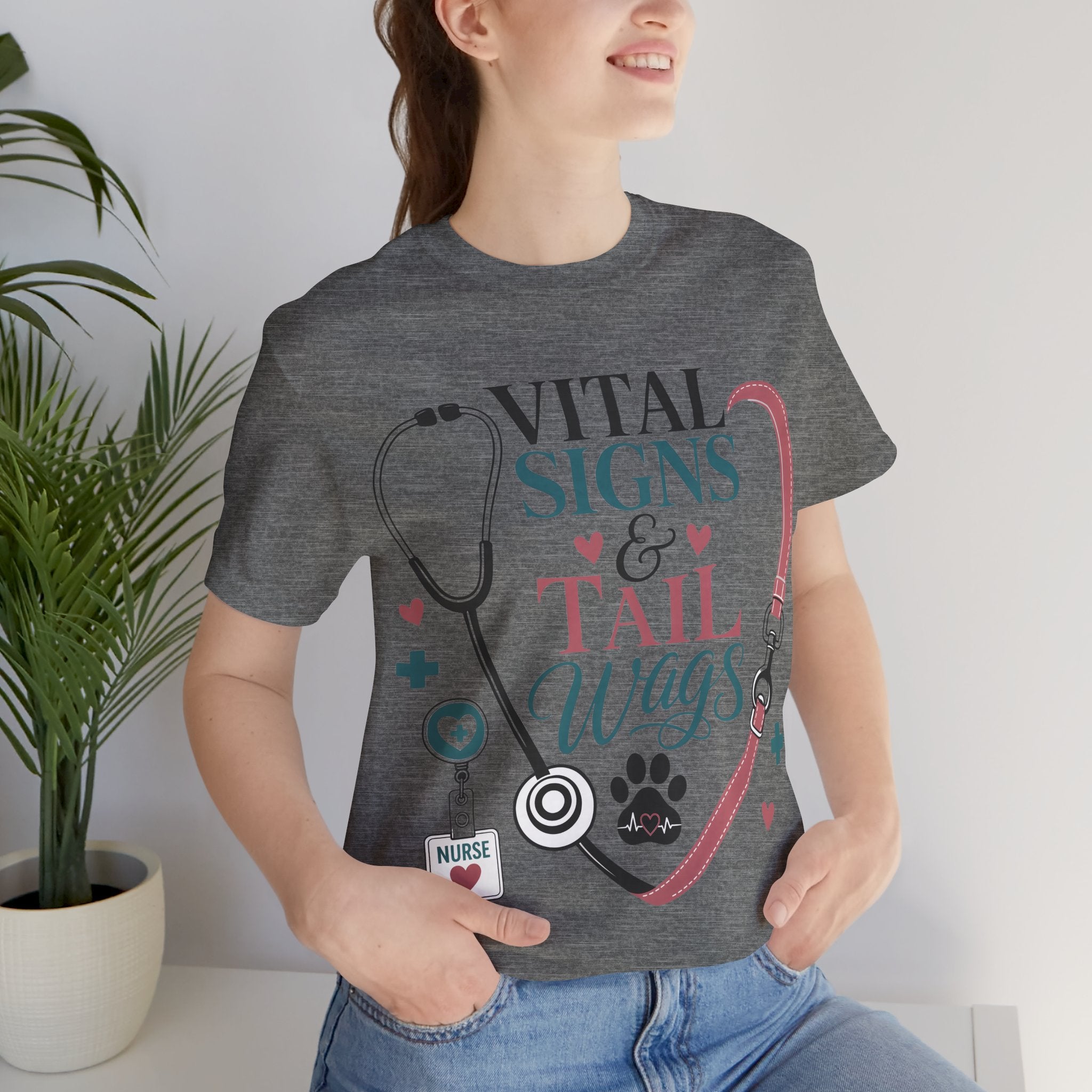 Vital Signs & Tail Wags Tee - Nurse Vet Stethoscope Paw Print T-Shirt