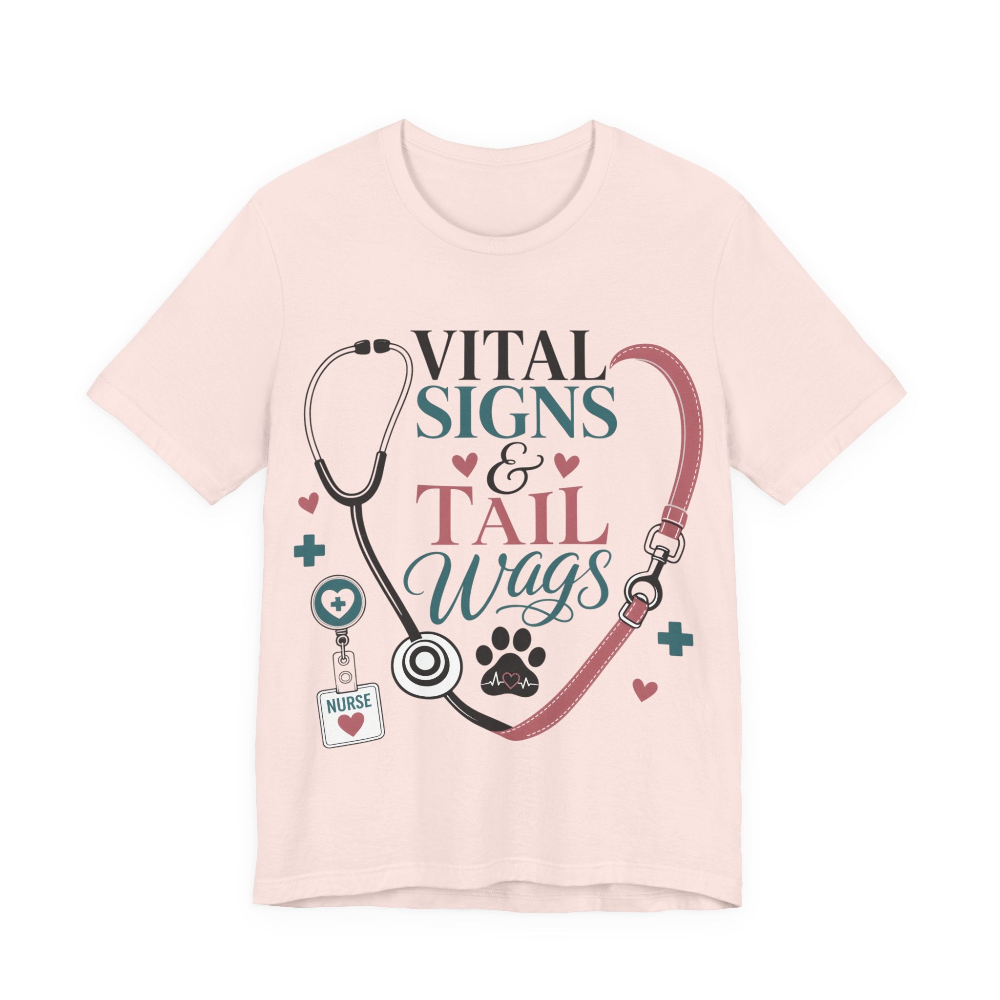 Vital Signs & Tail Wags Tee - Nurse Vet Stethoscope Paw Print T-Shirt