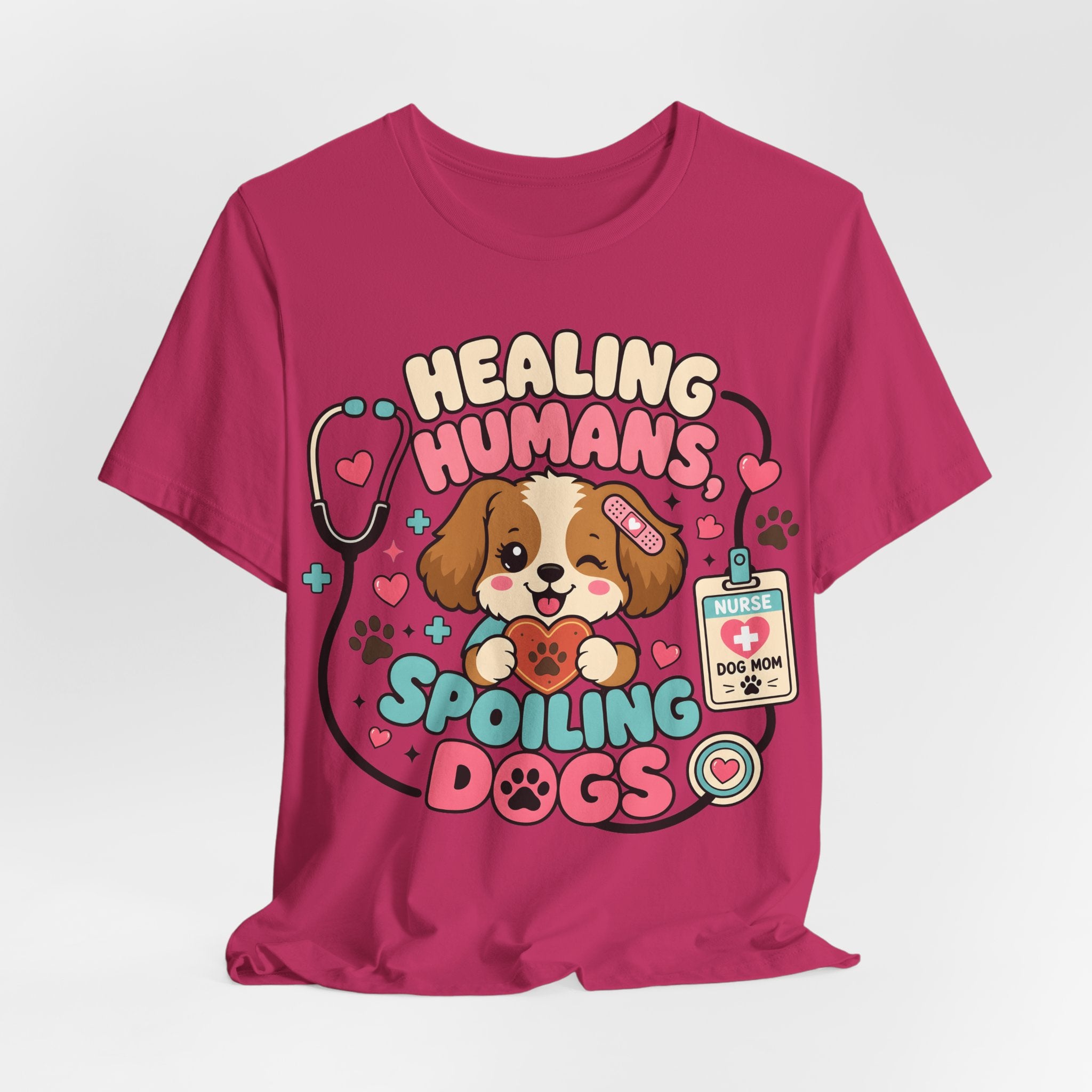 Healing Humans, Spoiling Dogs T‑Shirt — Cute Veterinary Nurse Dog Mom Tee