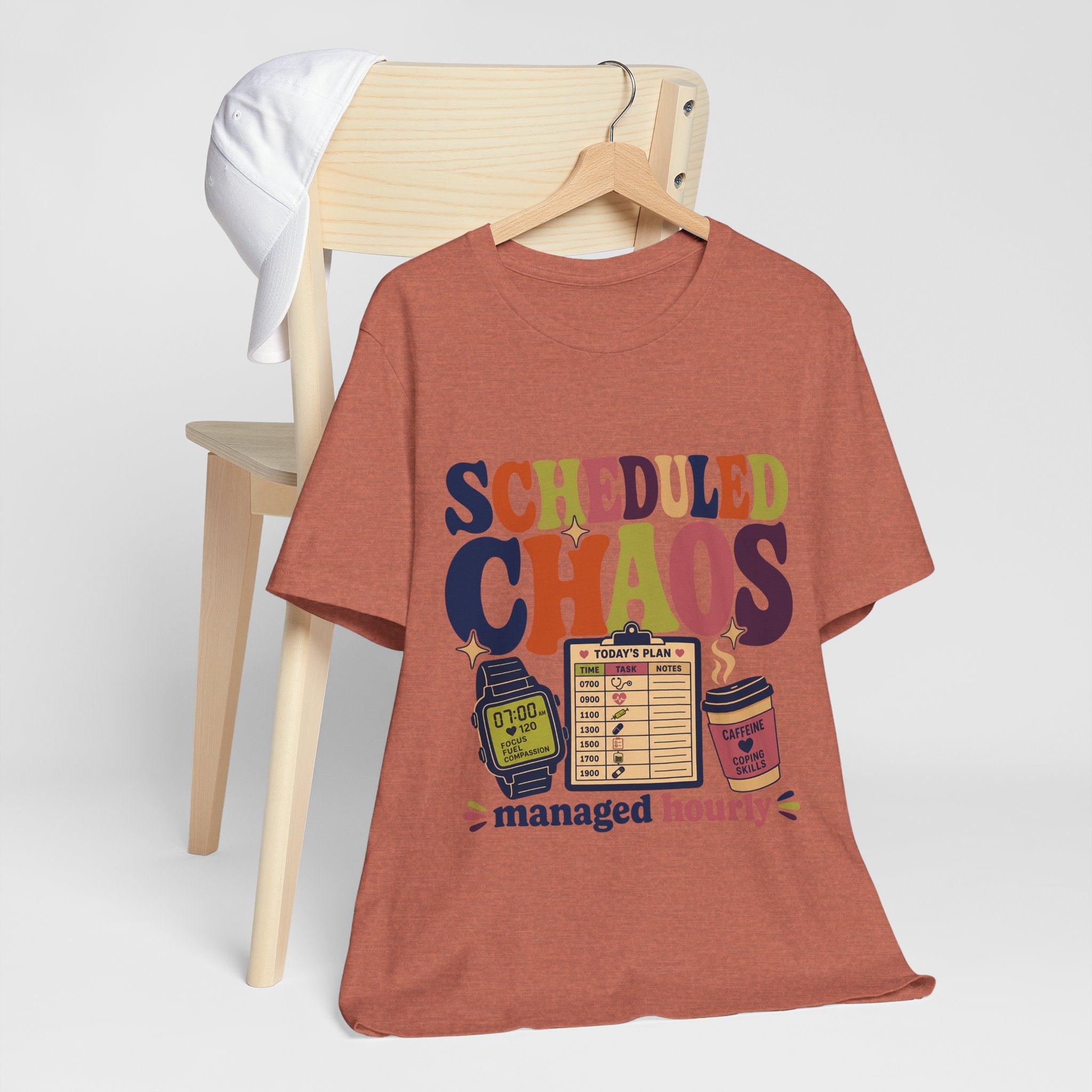 "Scheduled Chaos" Nurse T-Shirt — Funny Nurse Graphic Tee