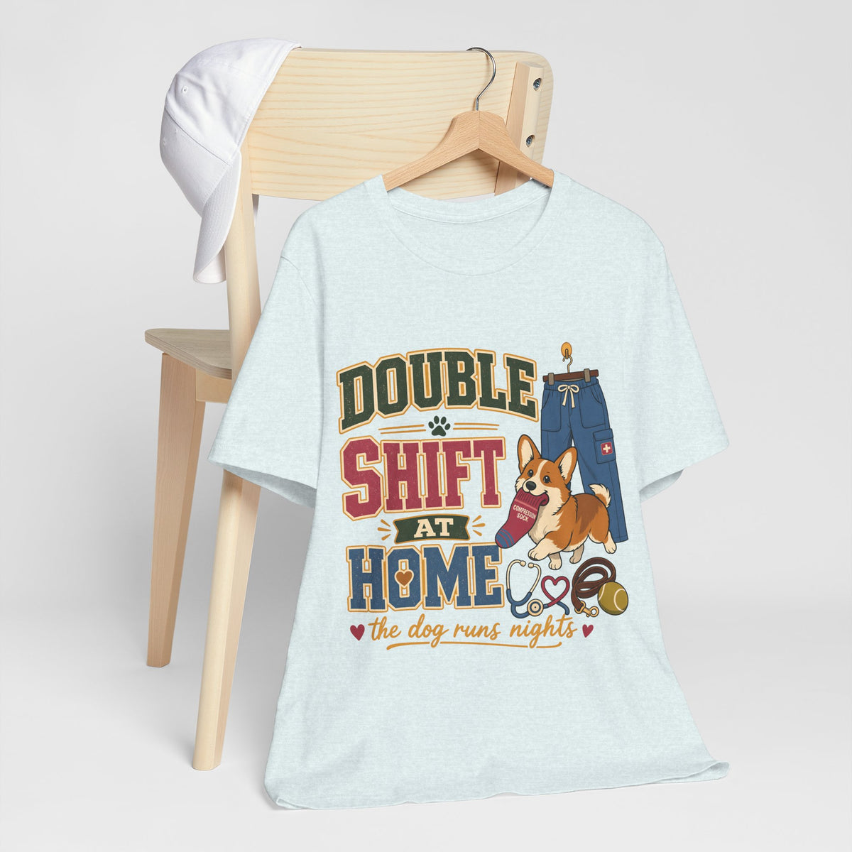 "Double Shift At Home" T-Shirt — Funny Nurse Dog Mom Graphic Tee
