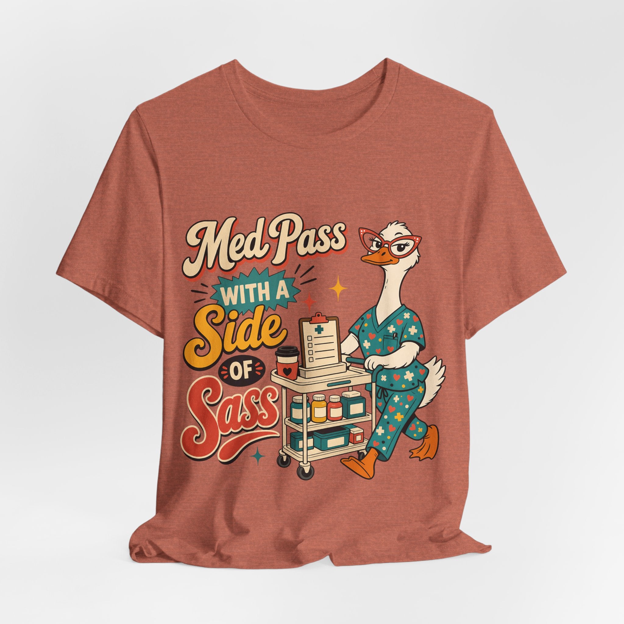 "Med Pass With A Side Of Sass" Nurse T-Shirt — Funny Nurse Graphic Tee