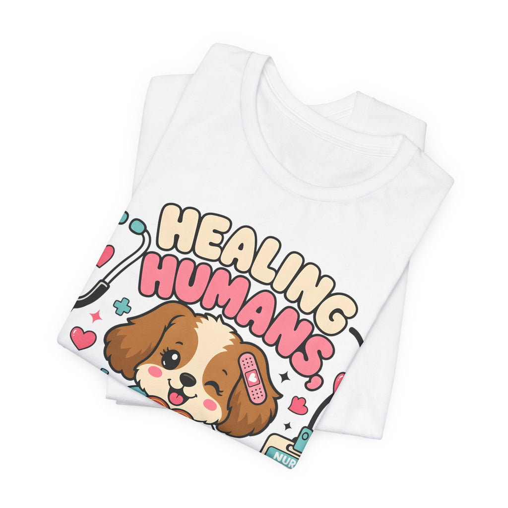 Healing Humans, Spoiling Dogs T‑Shirt — Cute Veterinary Nurse Dog Mom Tee