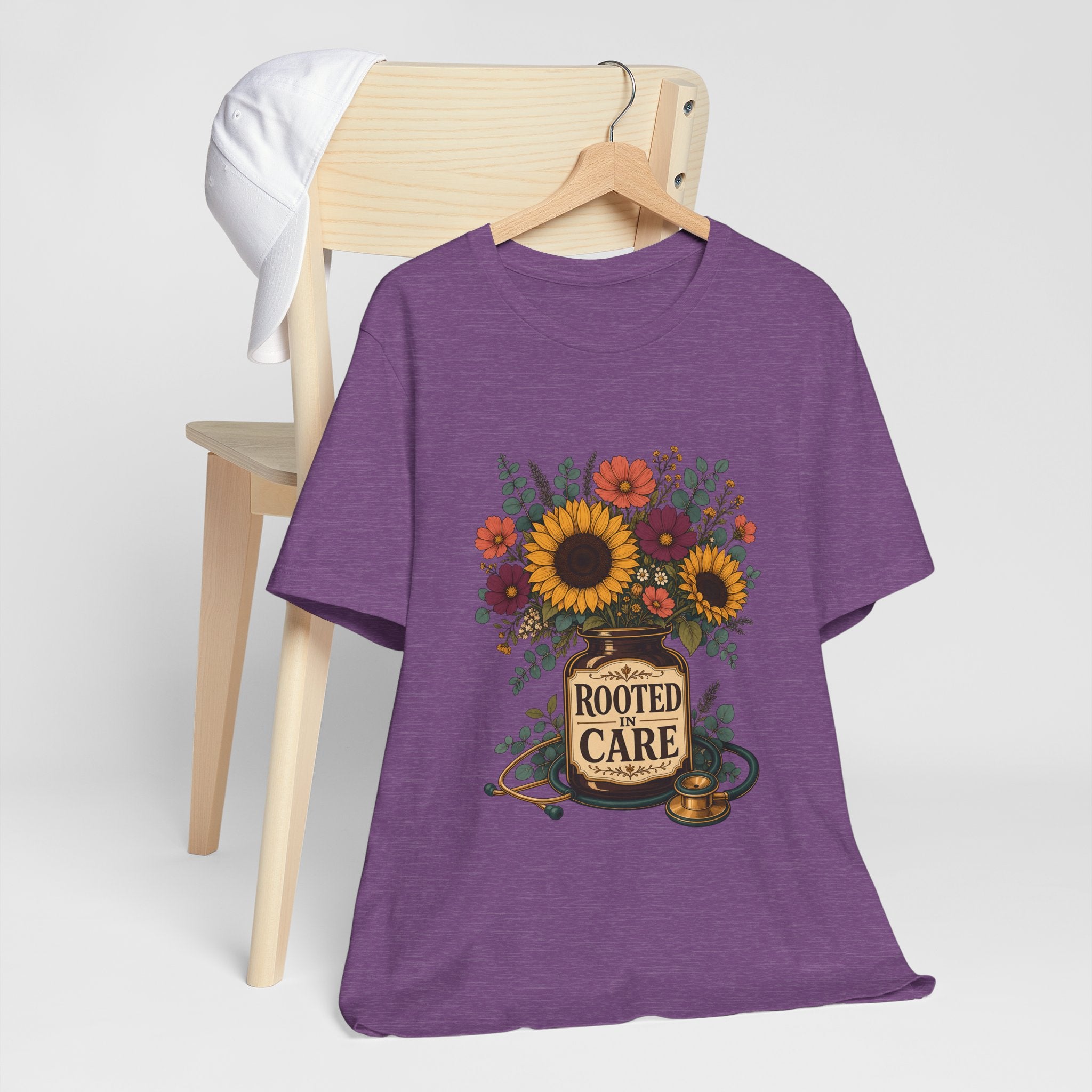 "Rooted In Care" Nurse T-Shirt — Floral Mason Jar Nurse Graphic Tee