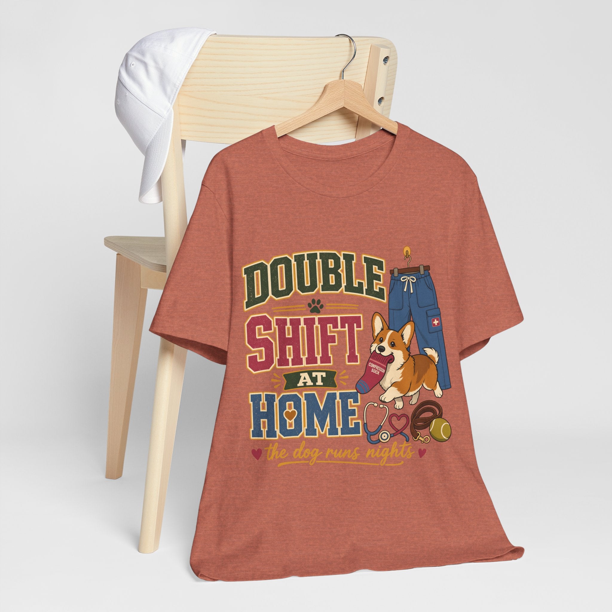 "Double Shift At Home" T-Shirt — Funny Nurse Dog Mom Graphic Tee