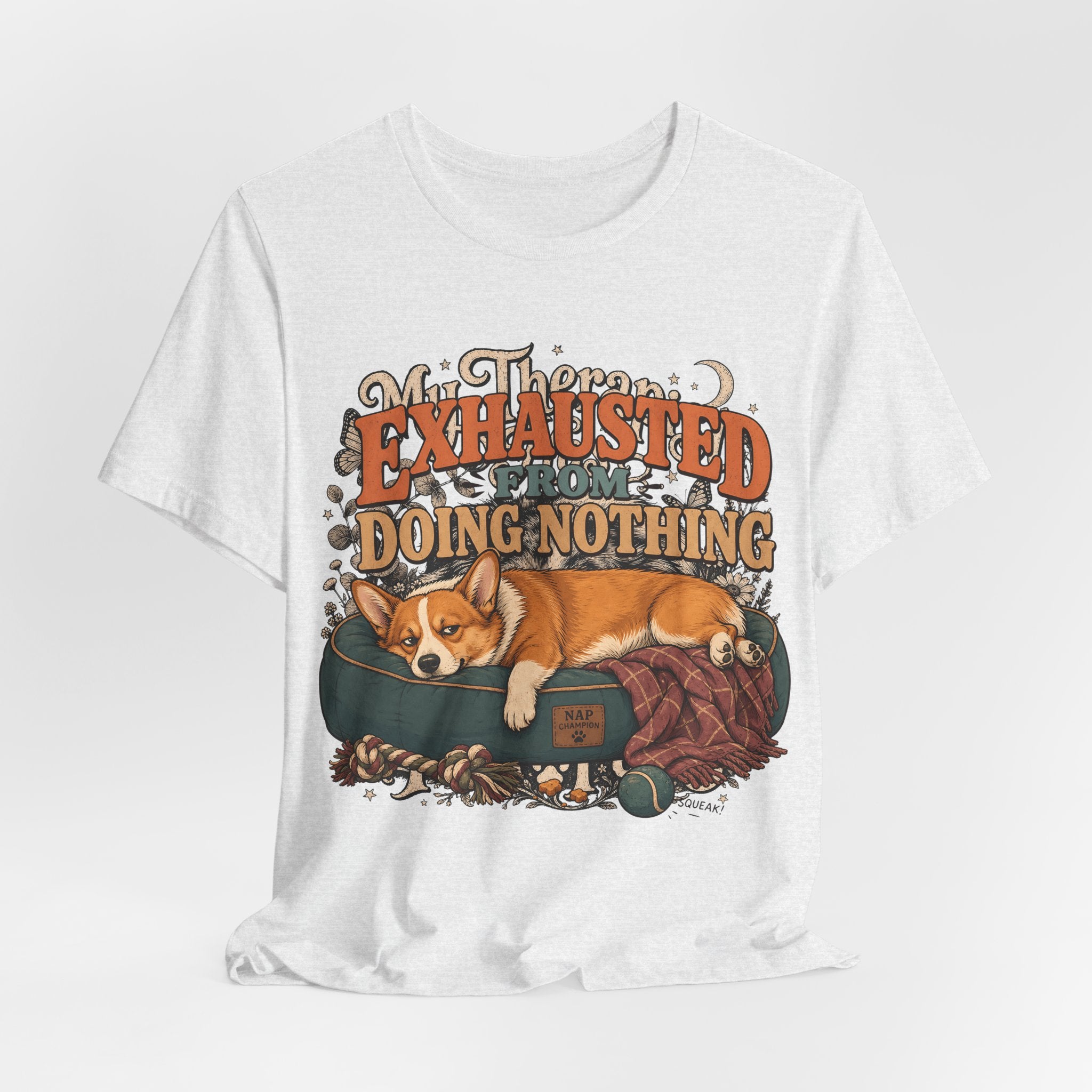 "Exhausted From Doing Nothing" Corgi T-Shirt — Funny Sleepy Dog Graphic Tee