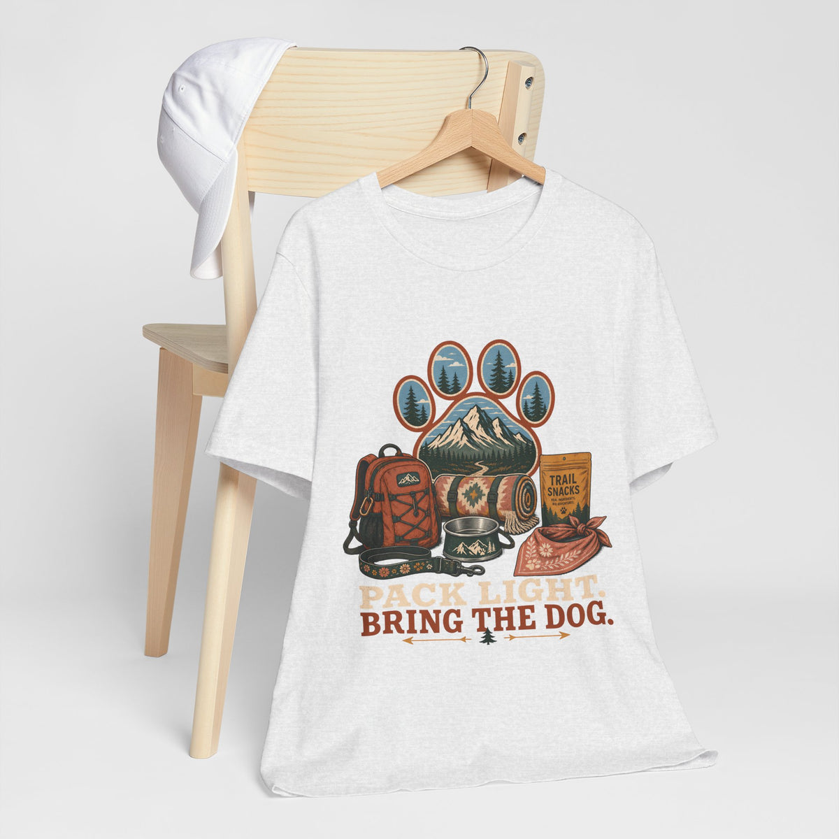 "Pack Light Bring The Dog" T-Shirt — Hiking Dog Lover Graphic Tee