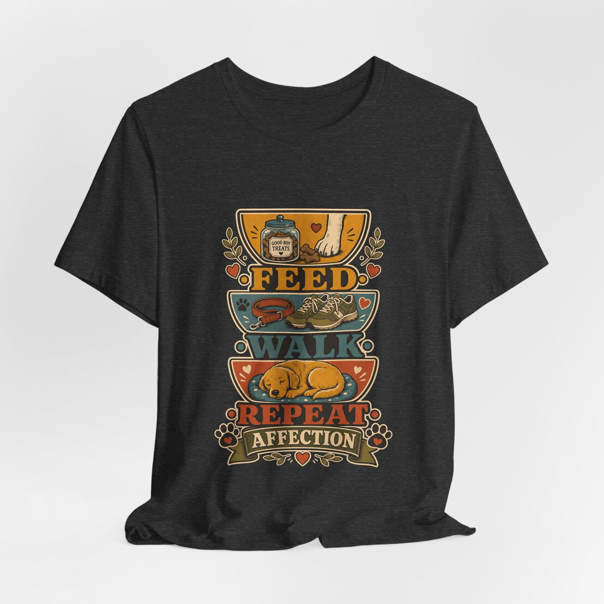 "Feed Walk Repeat Affection" — Retro Dog Mom T-Shirt