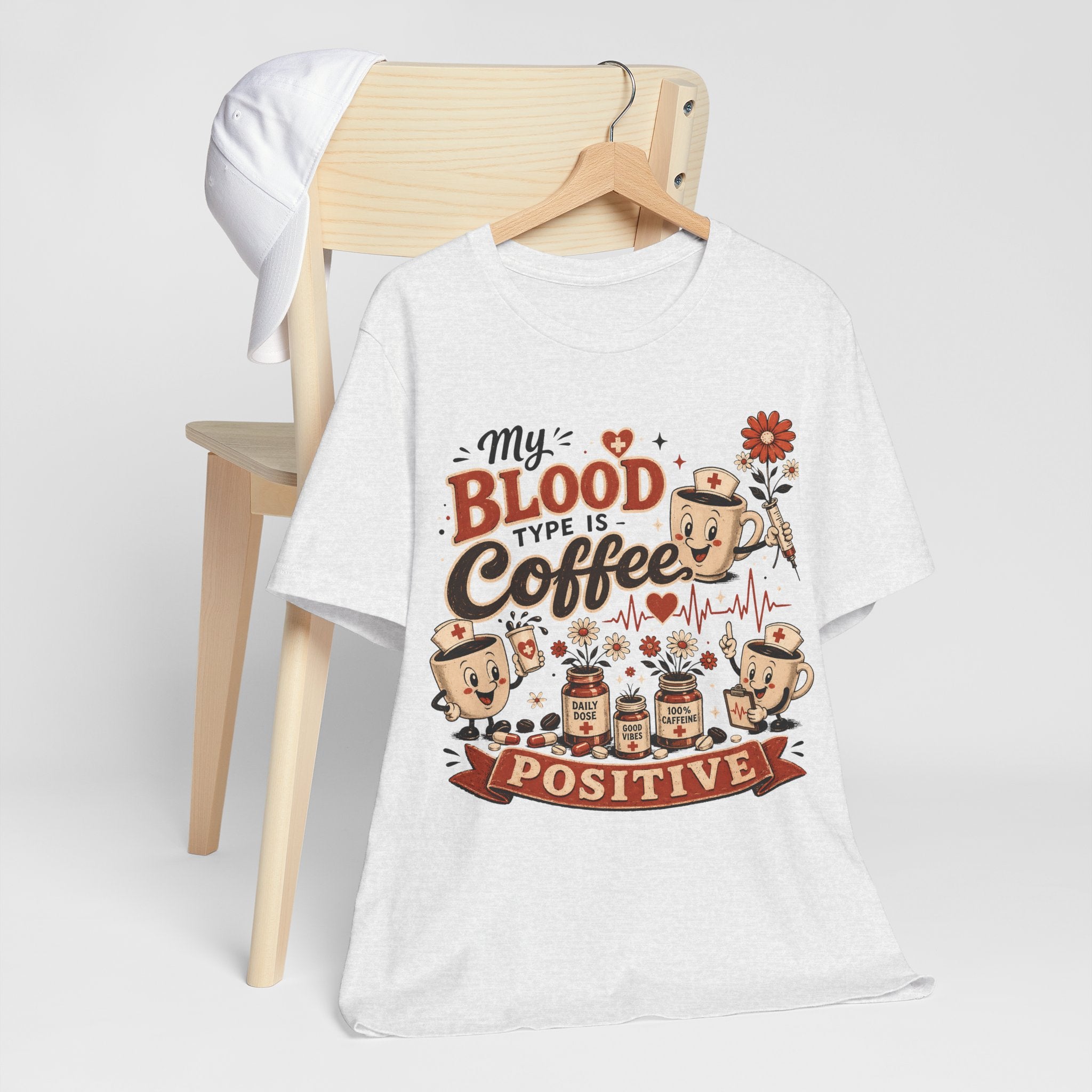 Coffee T-Shirt — "My Blood Type Is Coffee Positive" Cute Vintage Coffee Mug Tee