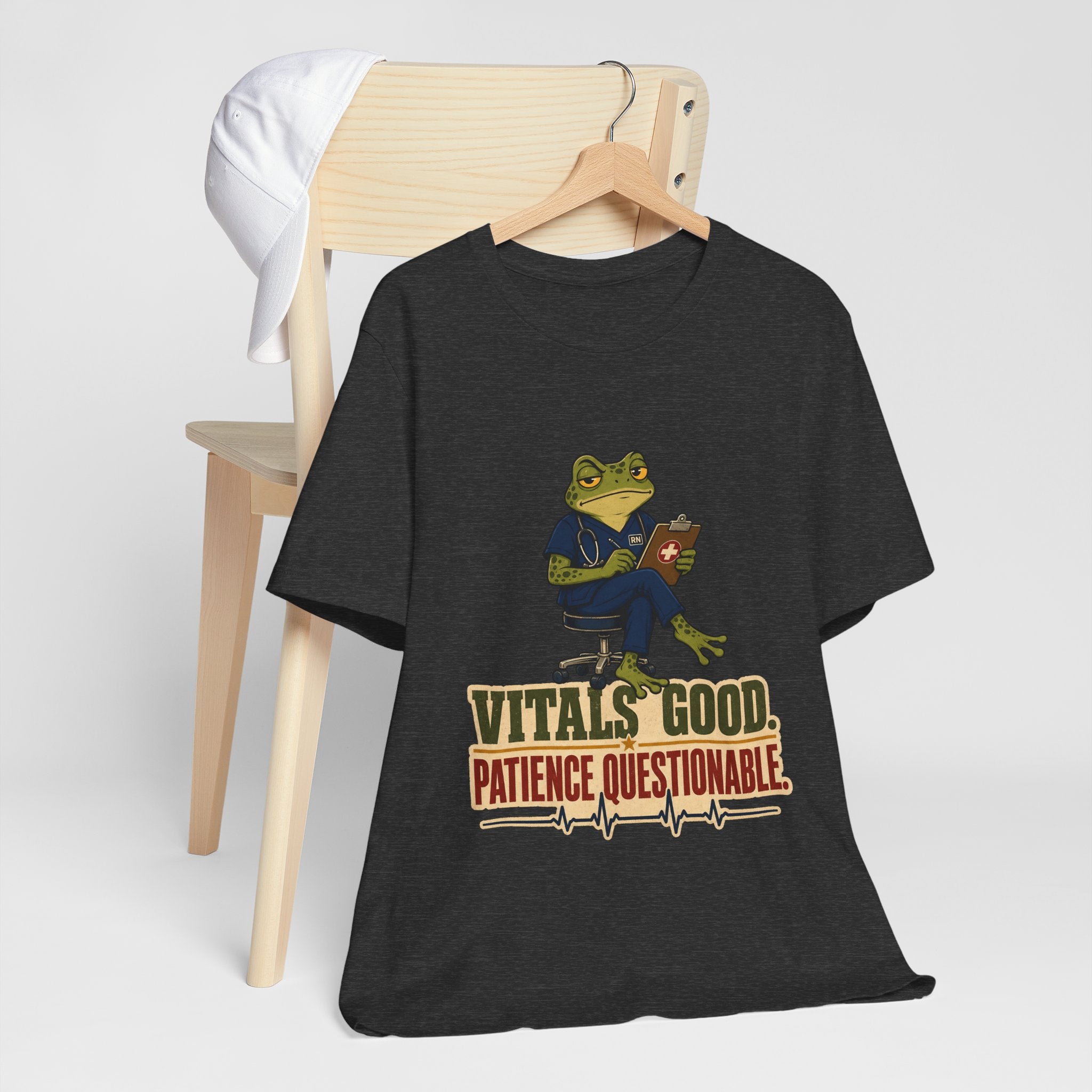 "Vitals Good, Patience Questionable." Nurse T-Shirt — Funny Nurse Graphic Tee