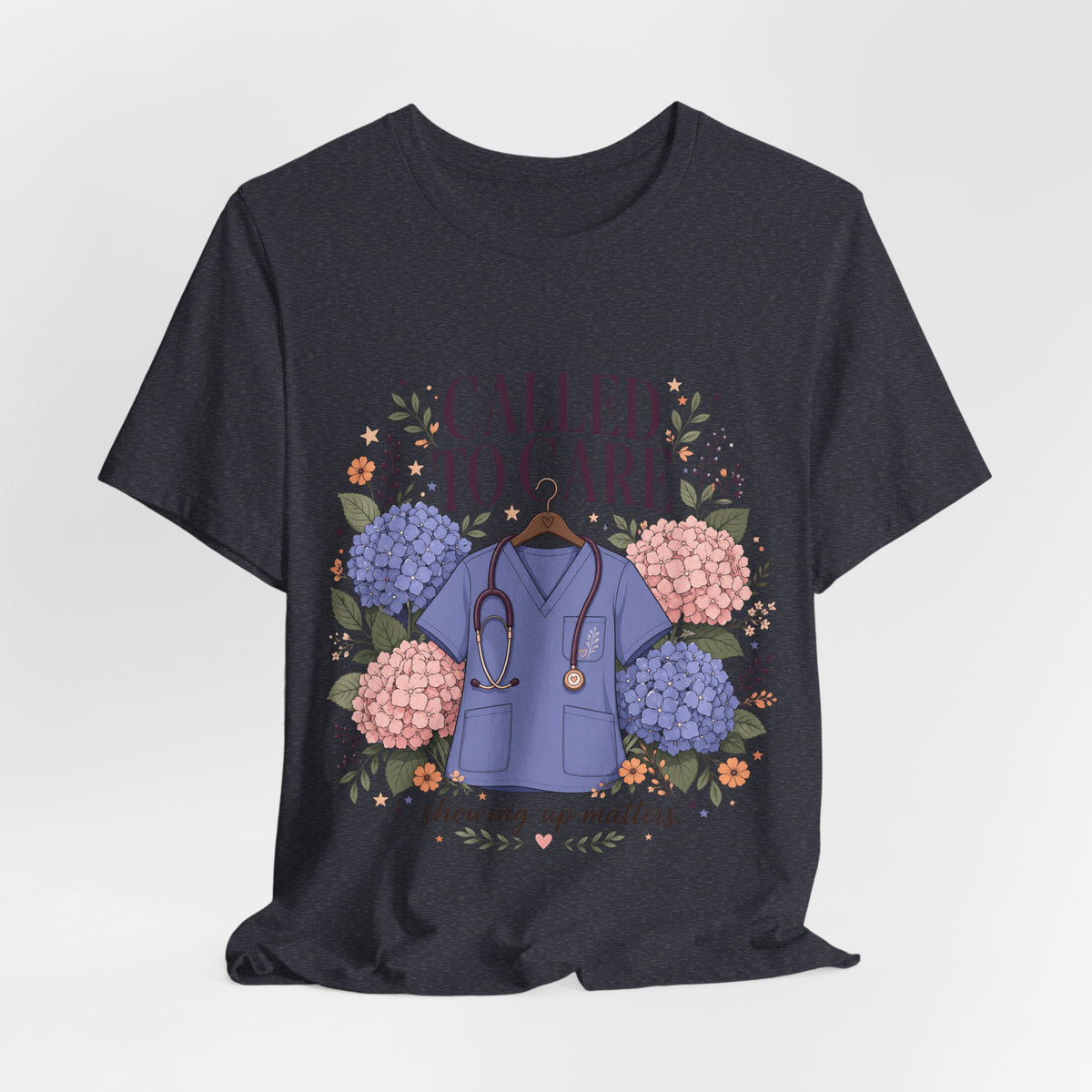 "Called To Care" Nurse T-Shirt — Floral Scrubs Nurse Graphic Tee