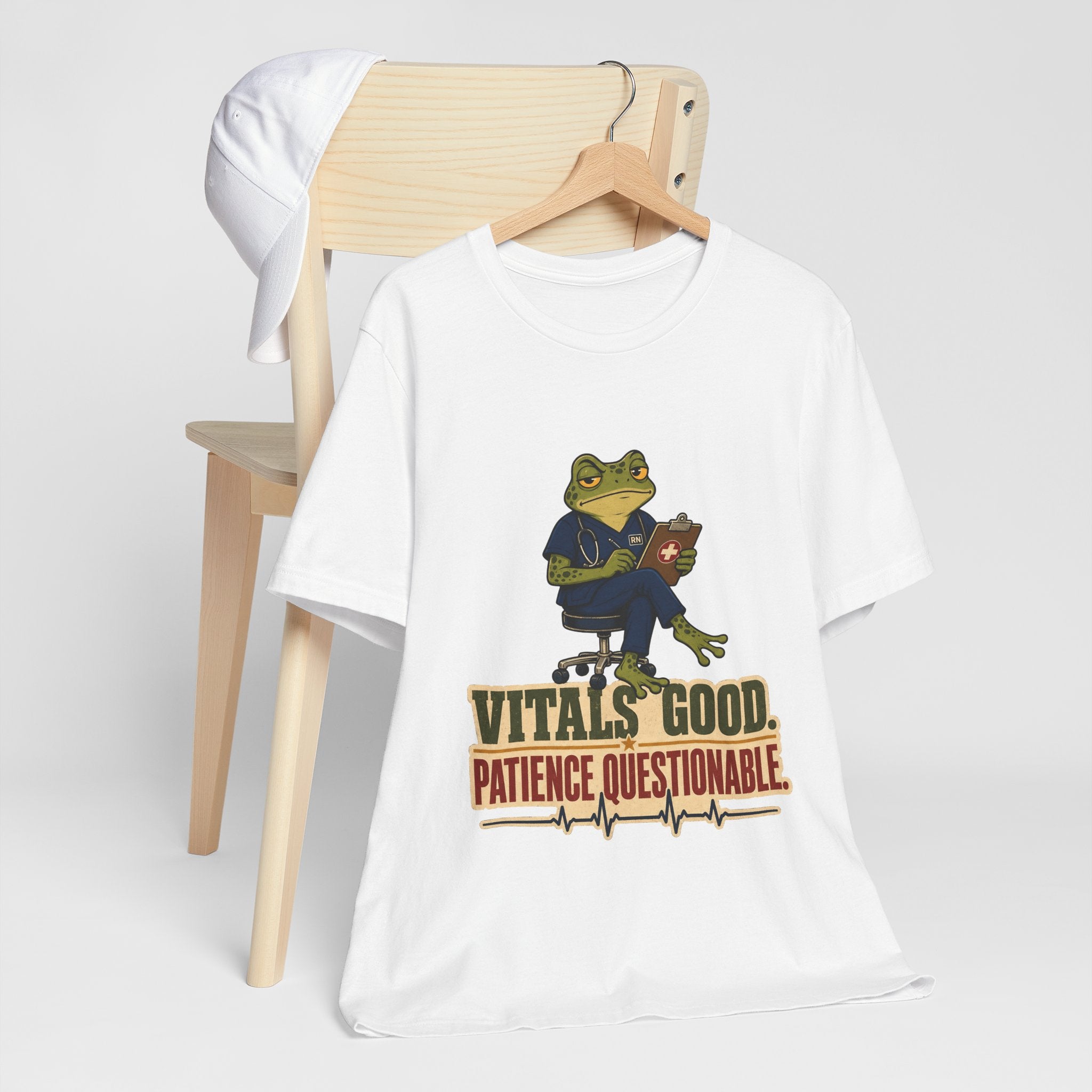 "Vitals Good, Patience Questionable." Nurse T-Shirt — Funny Nurse Graphic Tee
