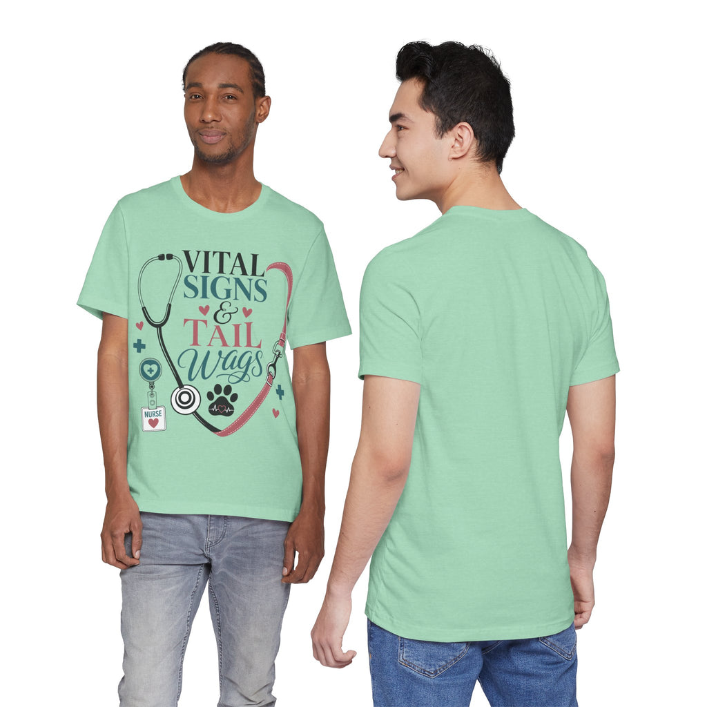Vital Signs & Tail Wags Tee - Nurse Vet Stethoscope Paw Print T-Shirt