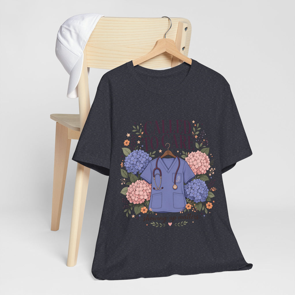 "Called To Care" Nurse T-Shirt — Floral Scrubs Nurse Graphic Tee