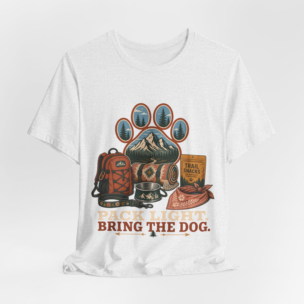 "Pack Light Bring The Dog" T-Shirt — Hiking Dog Lover Graphic Tee