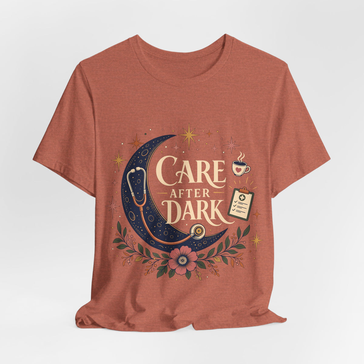 "Care After Dark" Night Shift Nurse T-Shirt — Celestial Nurse Graphic Tee