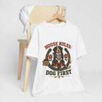 "House Rules: Dog First" — Bernese Mountain Dog Mom T-Shirt
