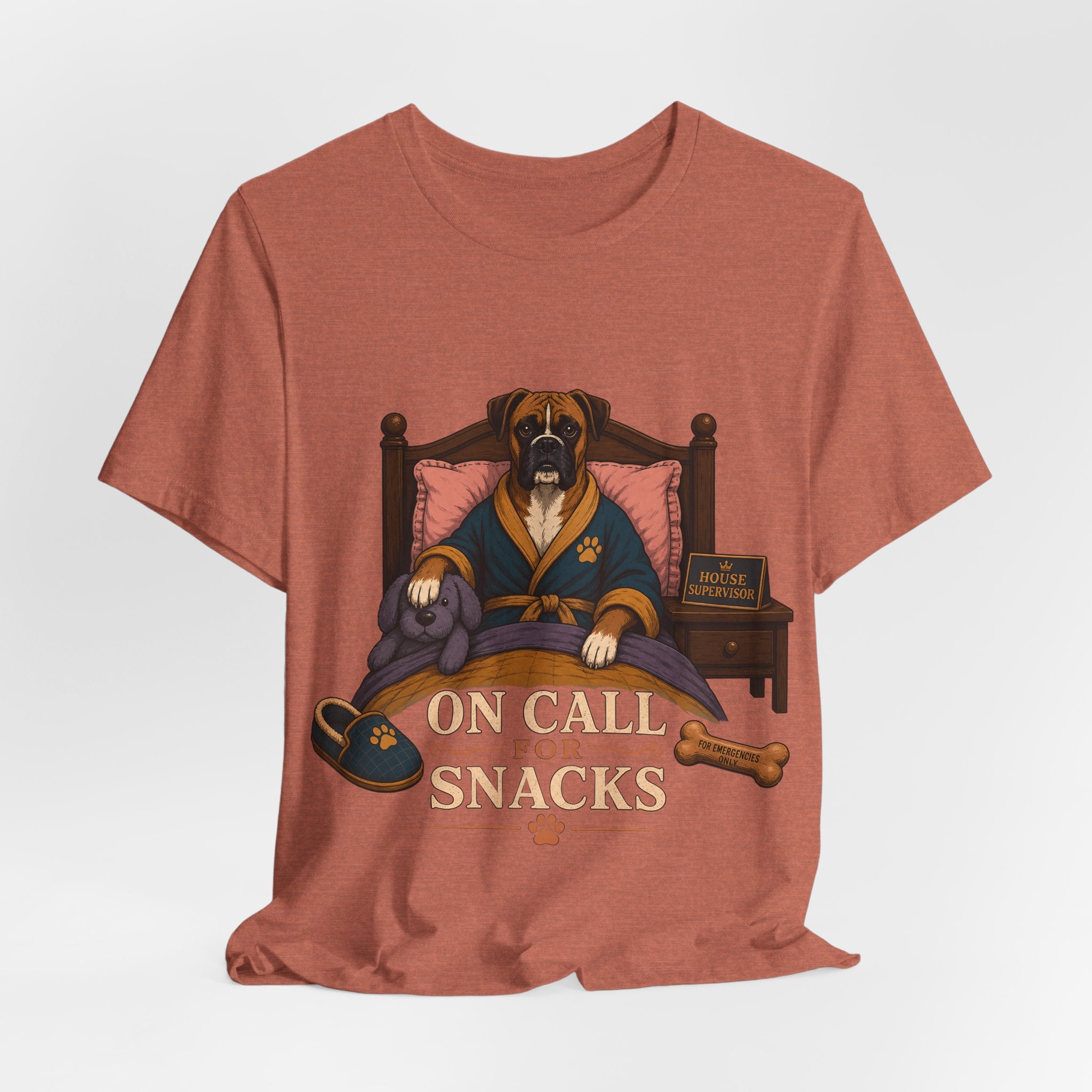 "On Call For Snacks" T-Shirt — Humorous Boxer Dog Graphic Tee