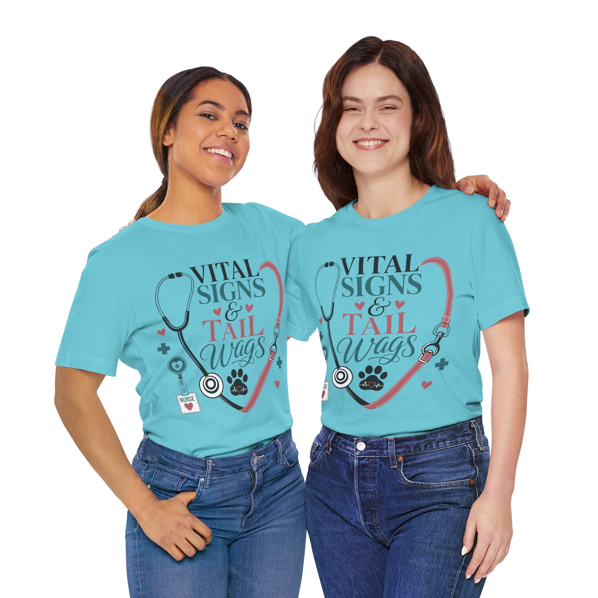 Vital Signs & Tail Wags Tee - Nurse Vet Stethoscope Paw Print T-Shirt