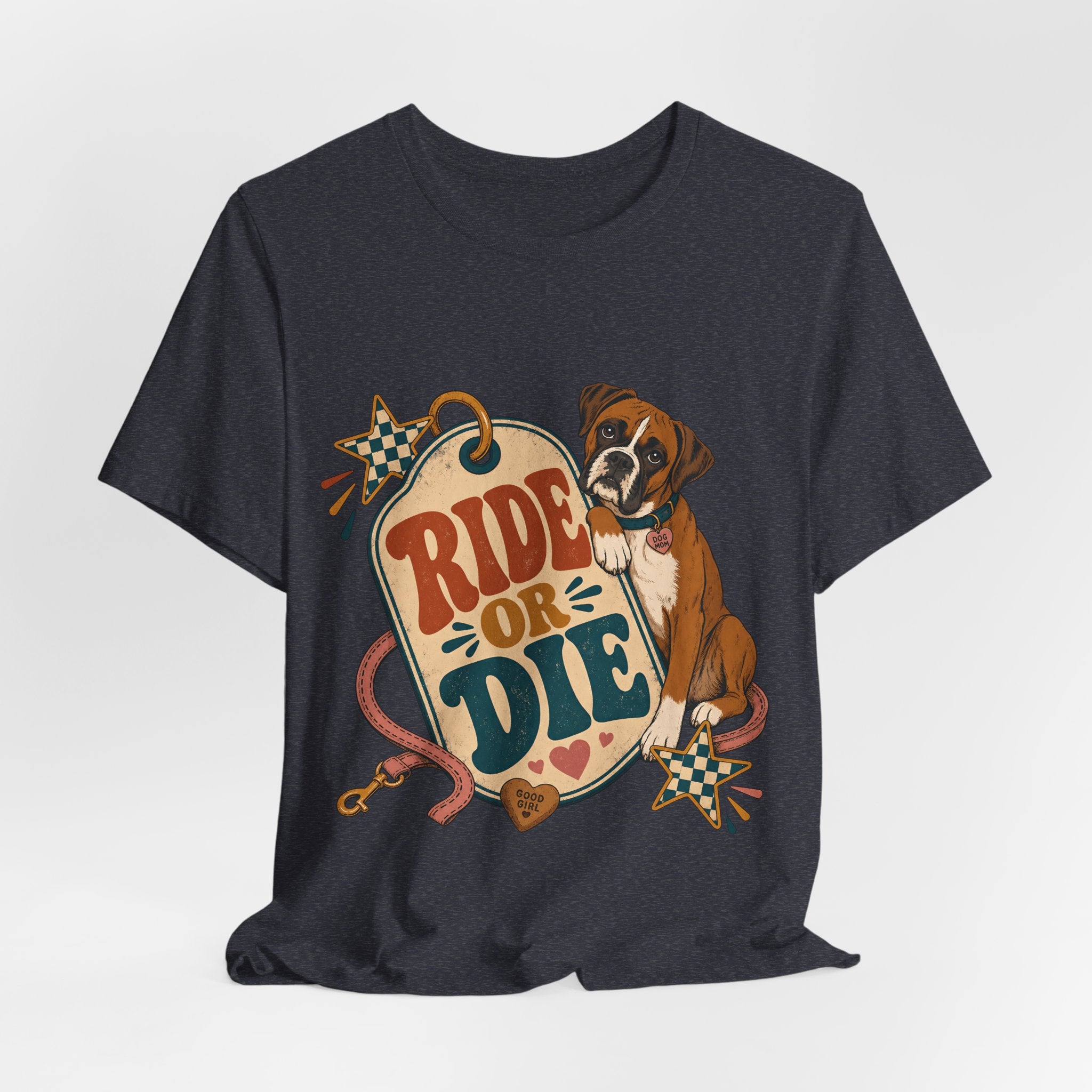 "Ride or Die" — Retro Boxer Dog Mom T-Shirt