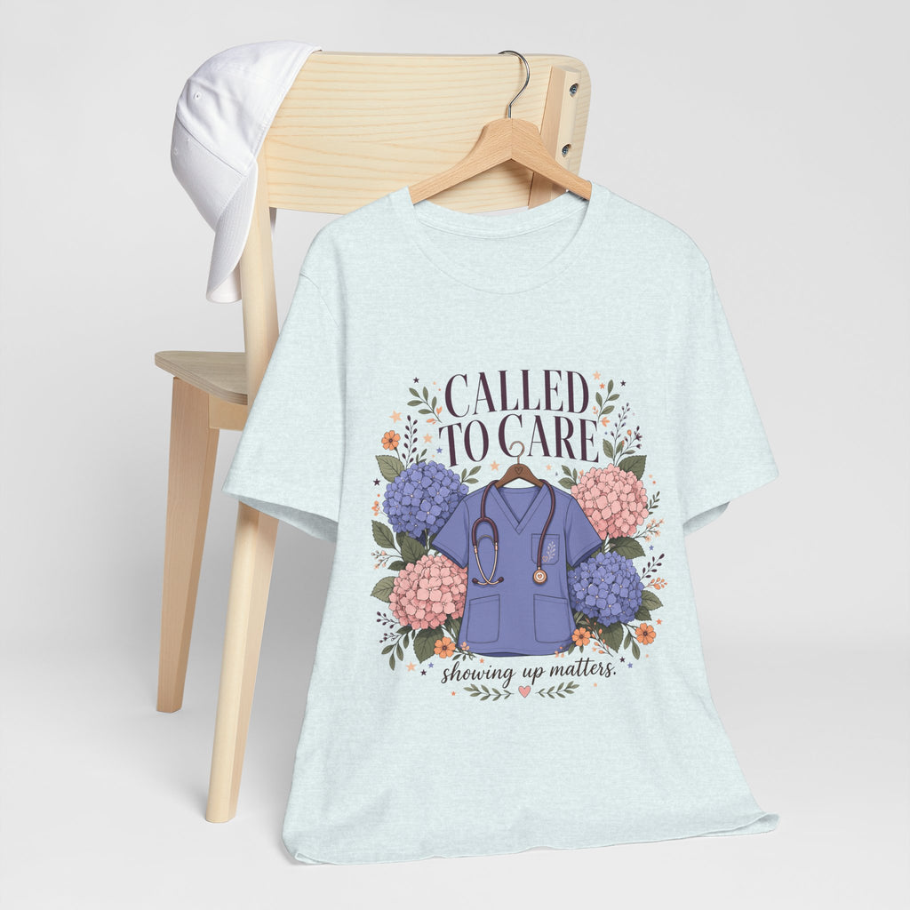"Called To Care" Nurse T-Shirt — Floral Scrubs Nurse Graphic Tee