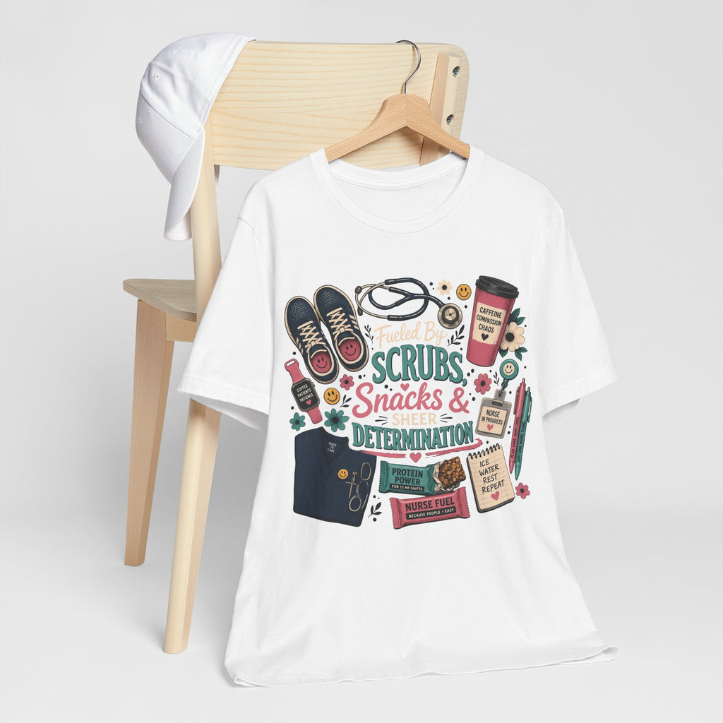Nurse Life Tee - "Scrubs, Snacks & Determination" Graphic Shirt for Healthcare Workers