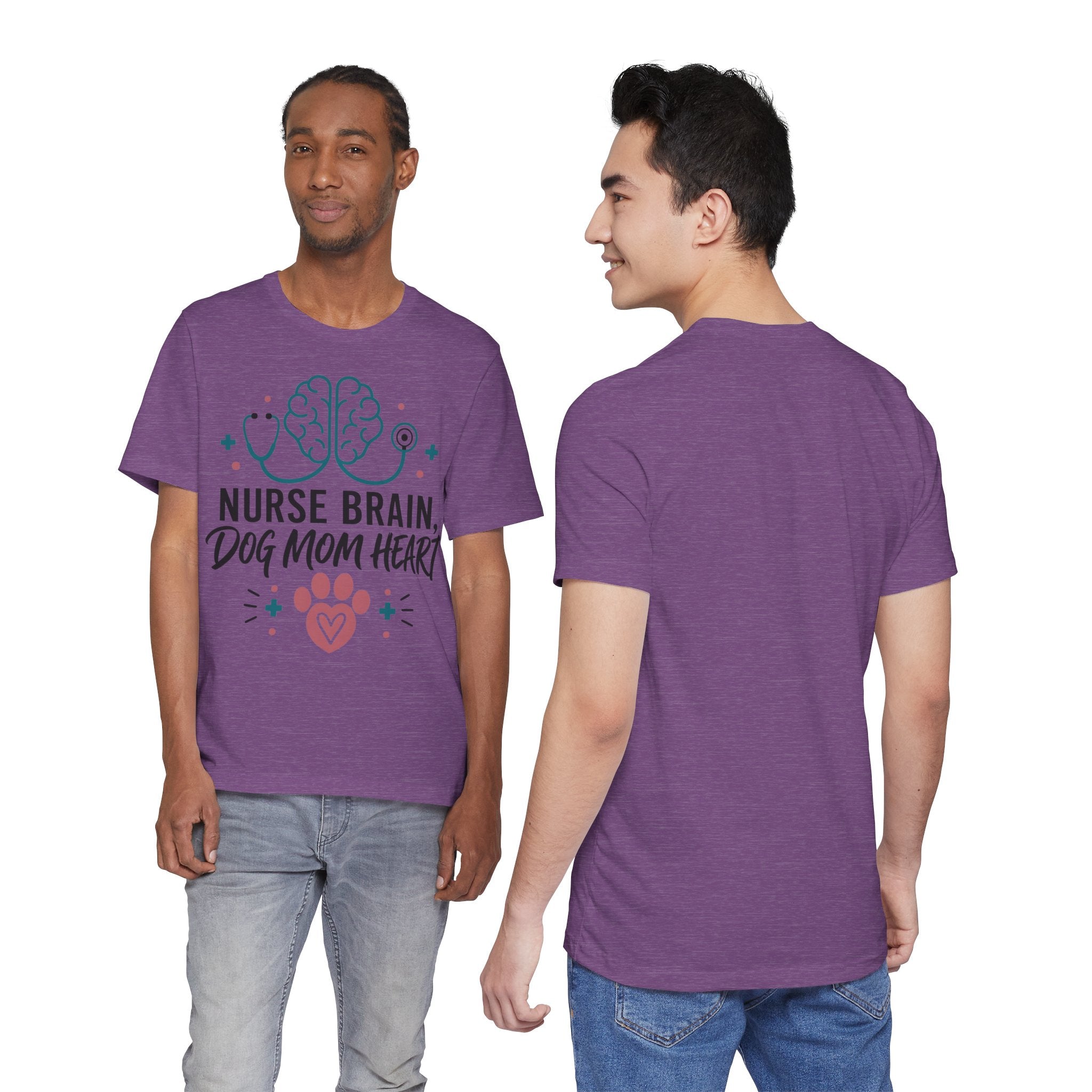 Nurse Brain Dog Mom Heart T‑Shirt - Cute Nurse & Dog Mom Graphic Tee