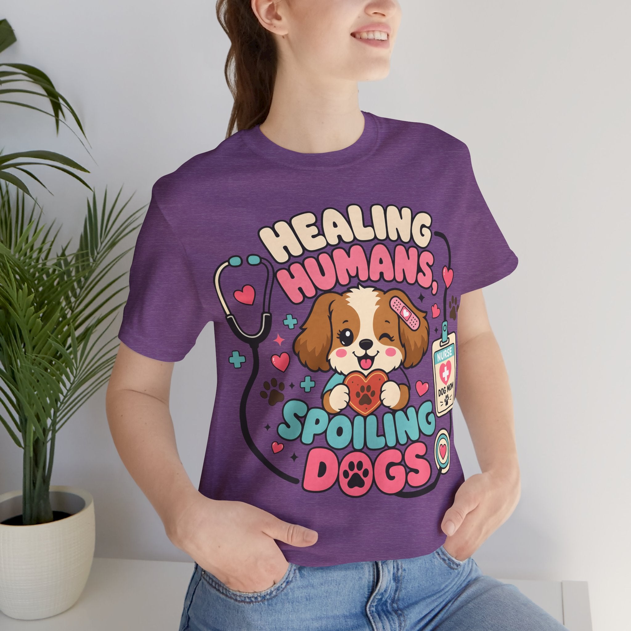 Healing Humans, Spoiling Dogs T‑Shirt — Cute Veterinary Nurse Dog Mom Tee