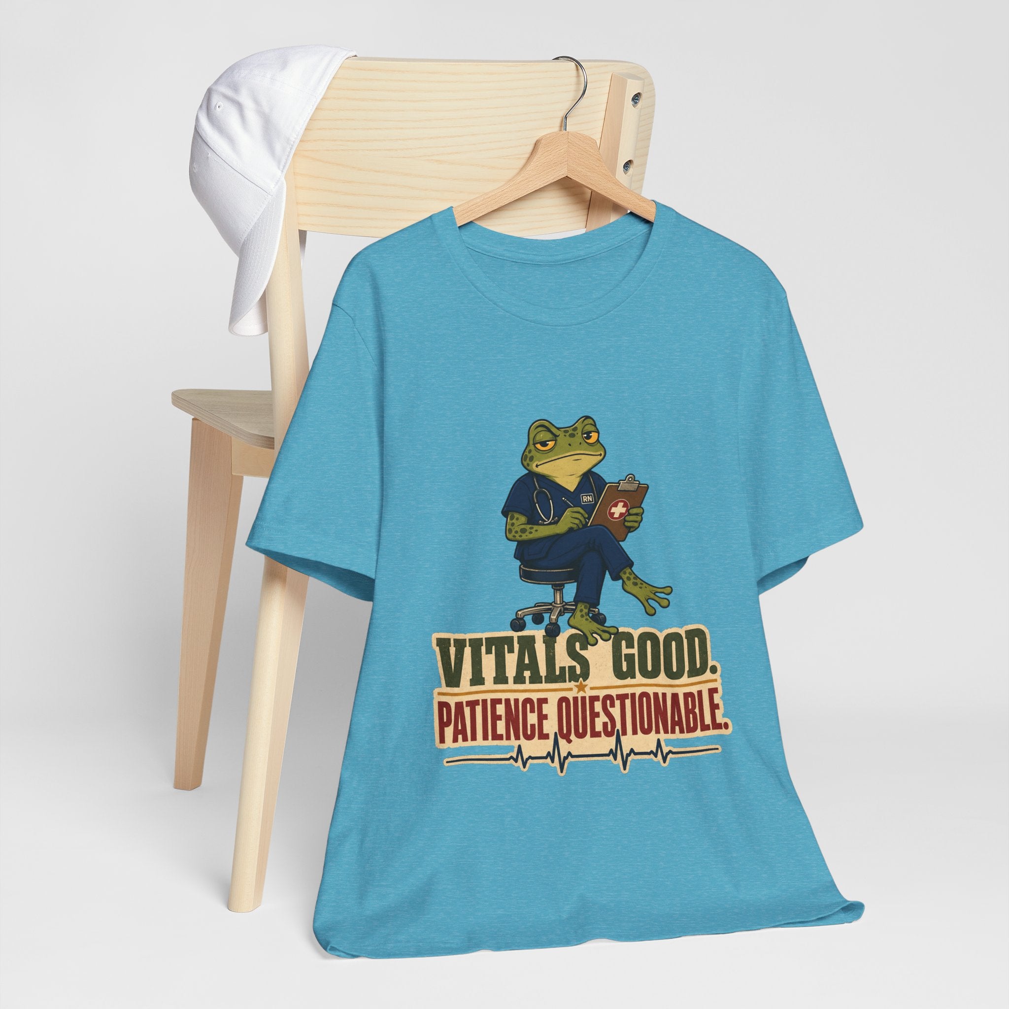 "Vitals Good, Patience Questionable." Nurse T-Shirt — Funny Nurse Graphic Tee
