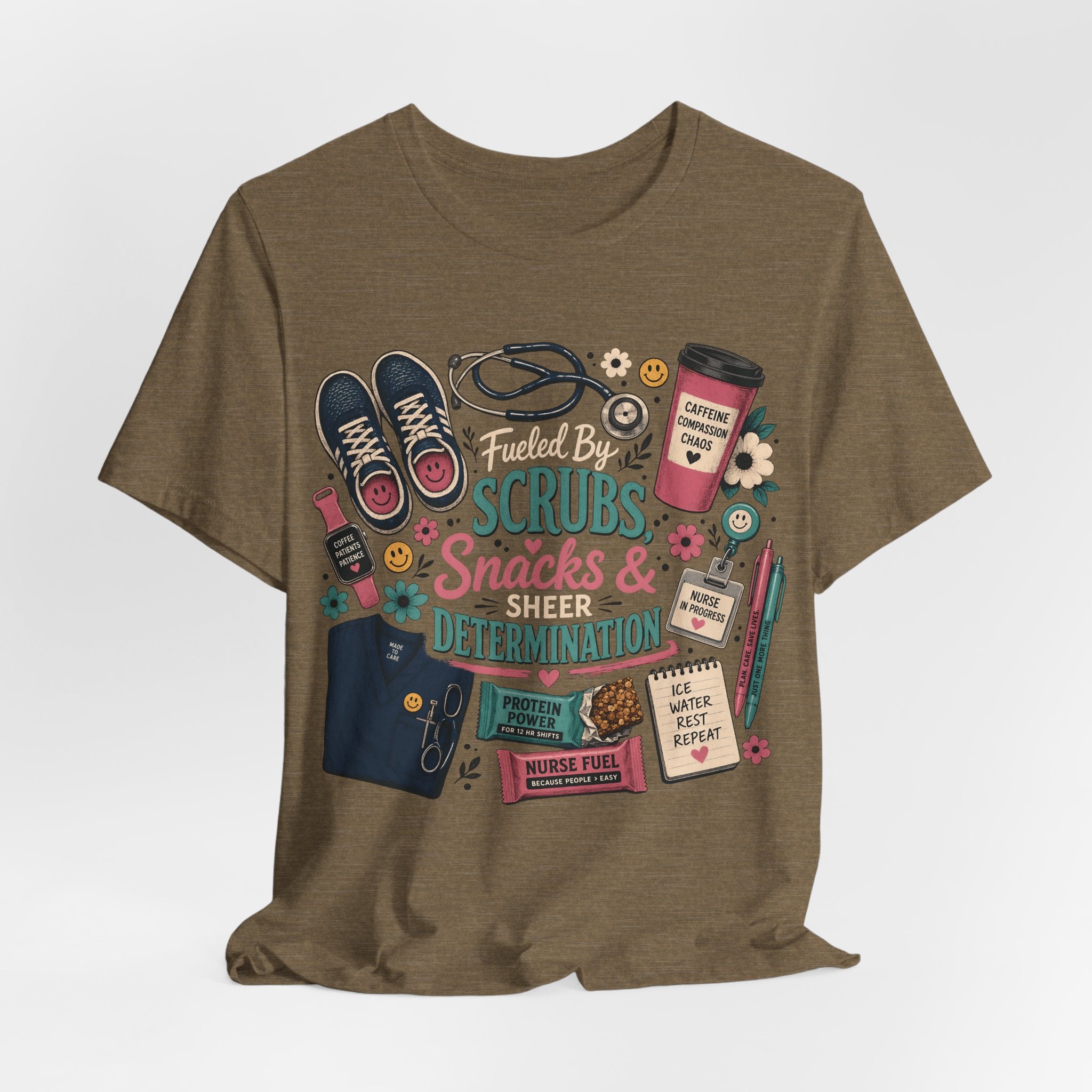 Nurse Life Tee - "Scrubs, Snacks & Determination" Graphic Shirt for Healthcare Workers
