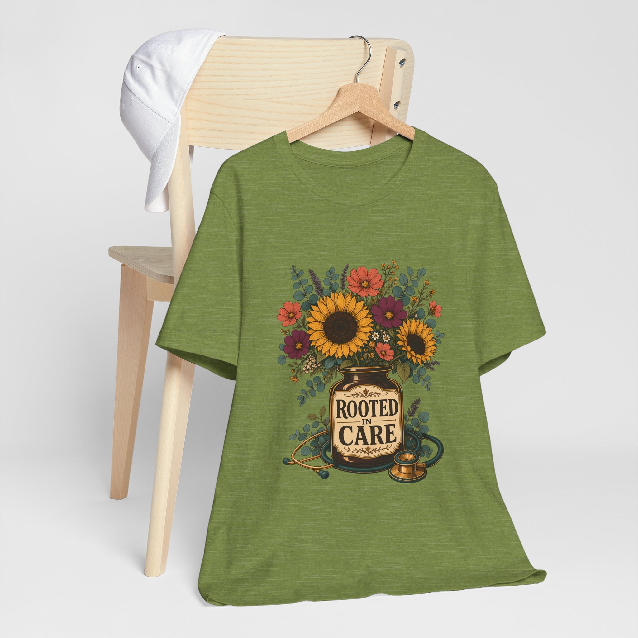 "Rooted In Care" Nurse T-Shirt — Floral Mason Jar Nurse Graphic Tee