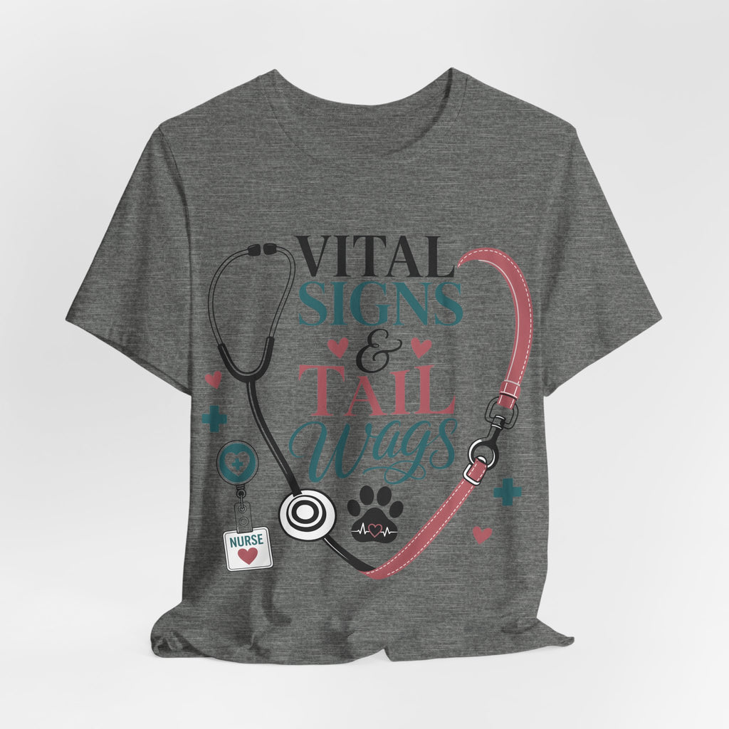 Vital Signs & Tail Wags Tee - Nurse Vet Stethoscope Paw Print T-Shirt