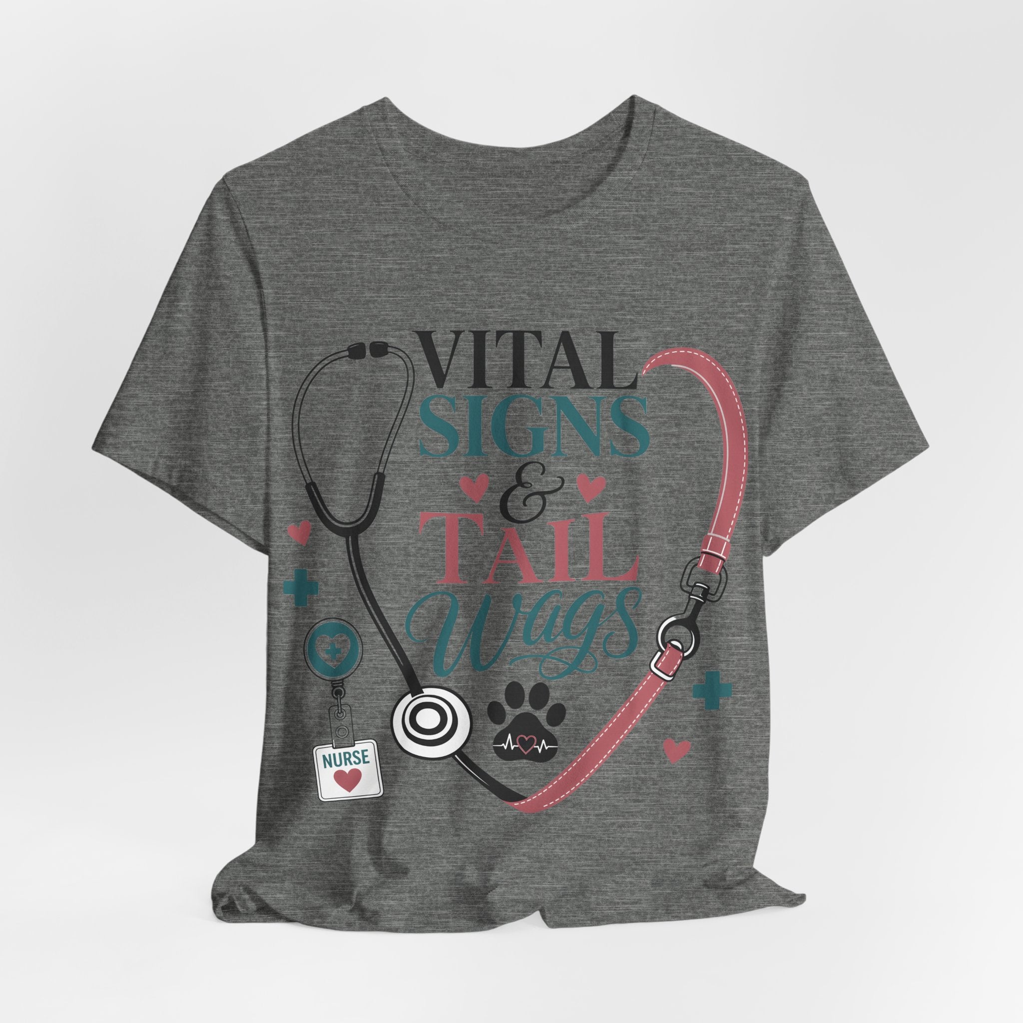 Vital Signs & Tail Wags Tee - Nurse Vet Stethoscope Paw Print T-Shirt