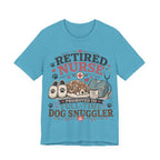 Retired Nurse T-Shirt — "Promoted to Full-Time Dog Snuggler" Cute Nursing & Pet Lover Tee