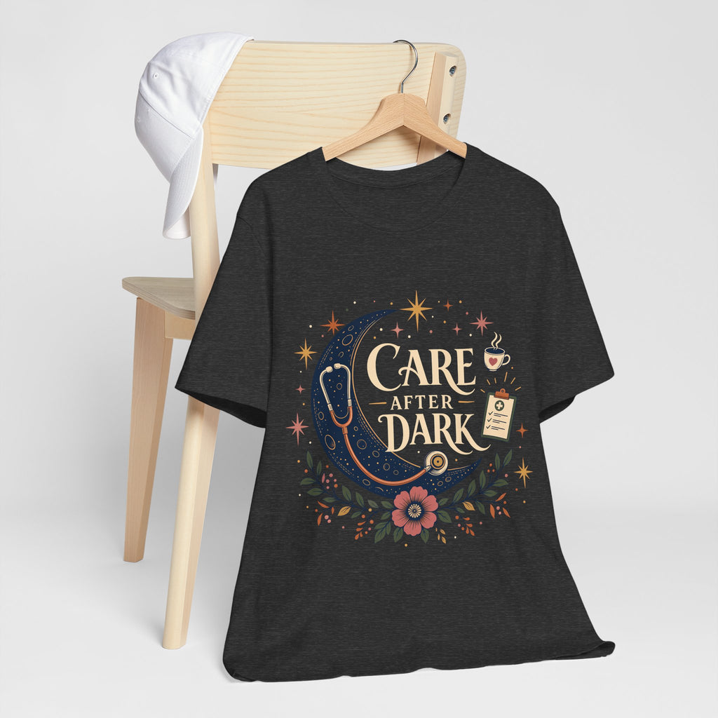 "Care After Dark" Night Shift Nurse T-Shirt — Celestial Nurse Graphic Tee