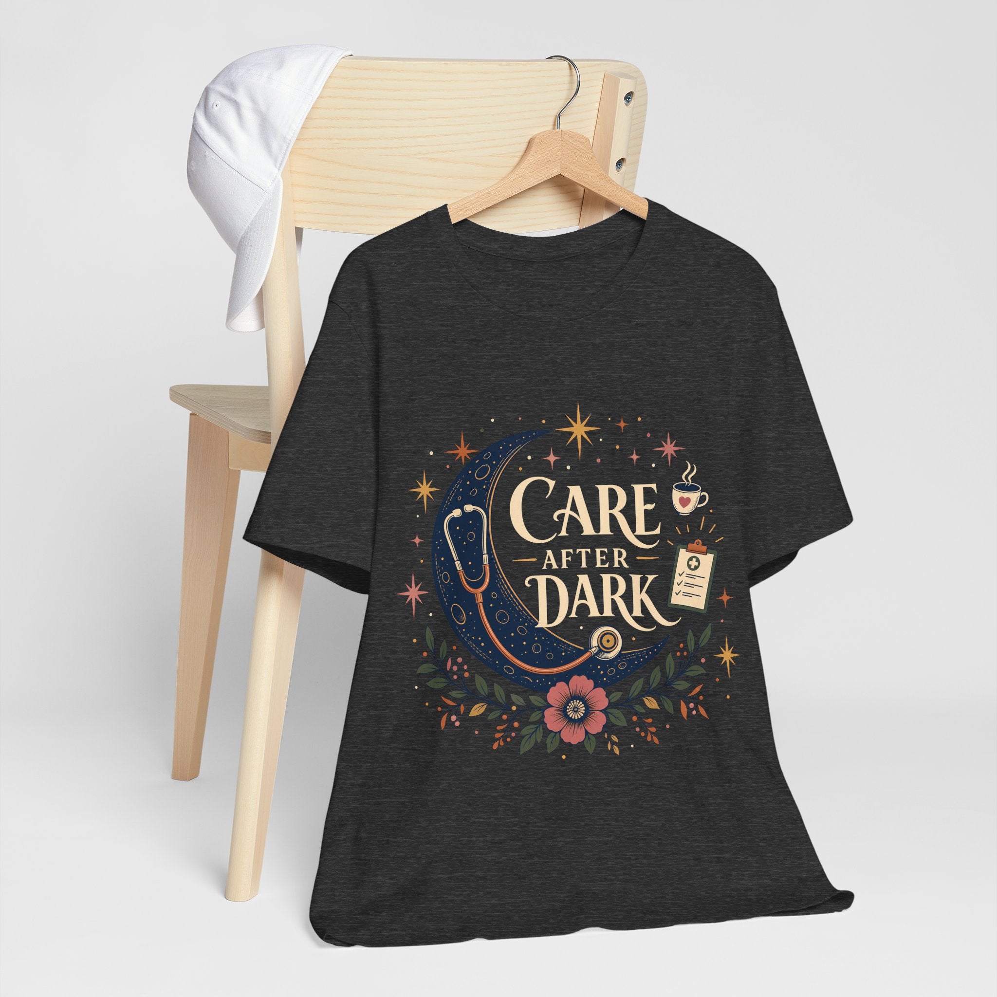 "Care After Dark" Night Shift Nurse T-Shirt — Celestial Nurse Graphic Tee