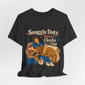 "Snuggle Duty Never Clocks Out" Nurse T-Shirt — Dog Mom Nurse Graphic Tee