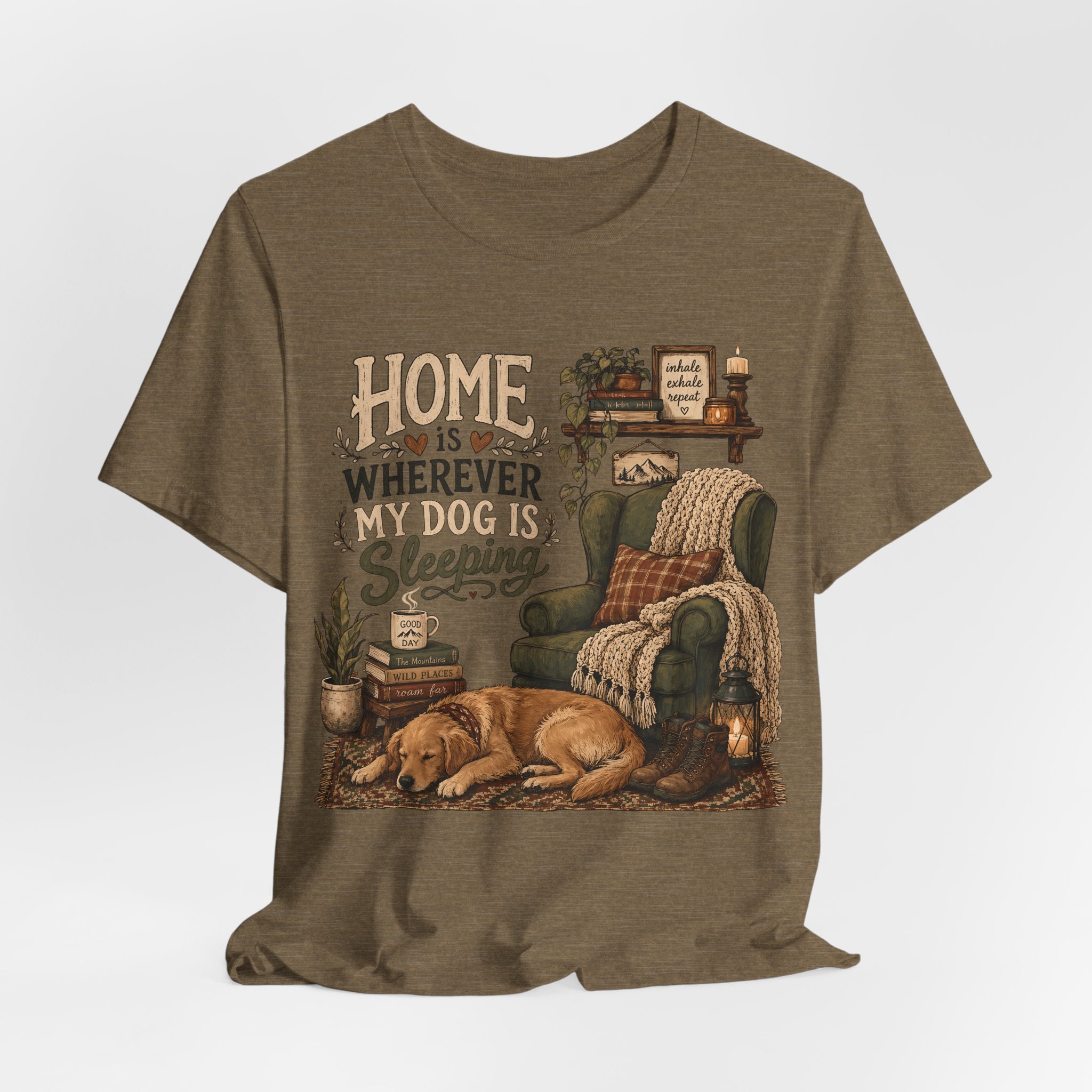 Dog Lover T‑Shirt — "Home Is Wherever My Dog Is Sleeping" Cozy Rustic Tee