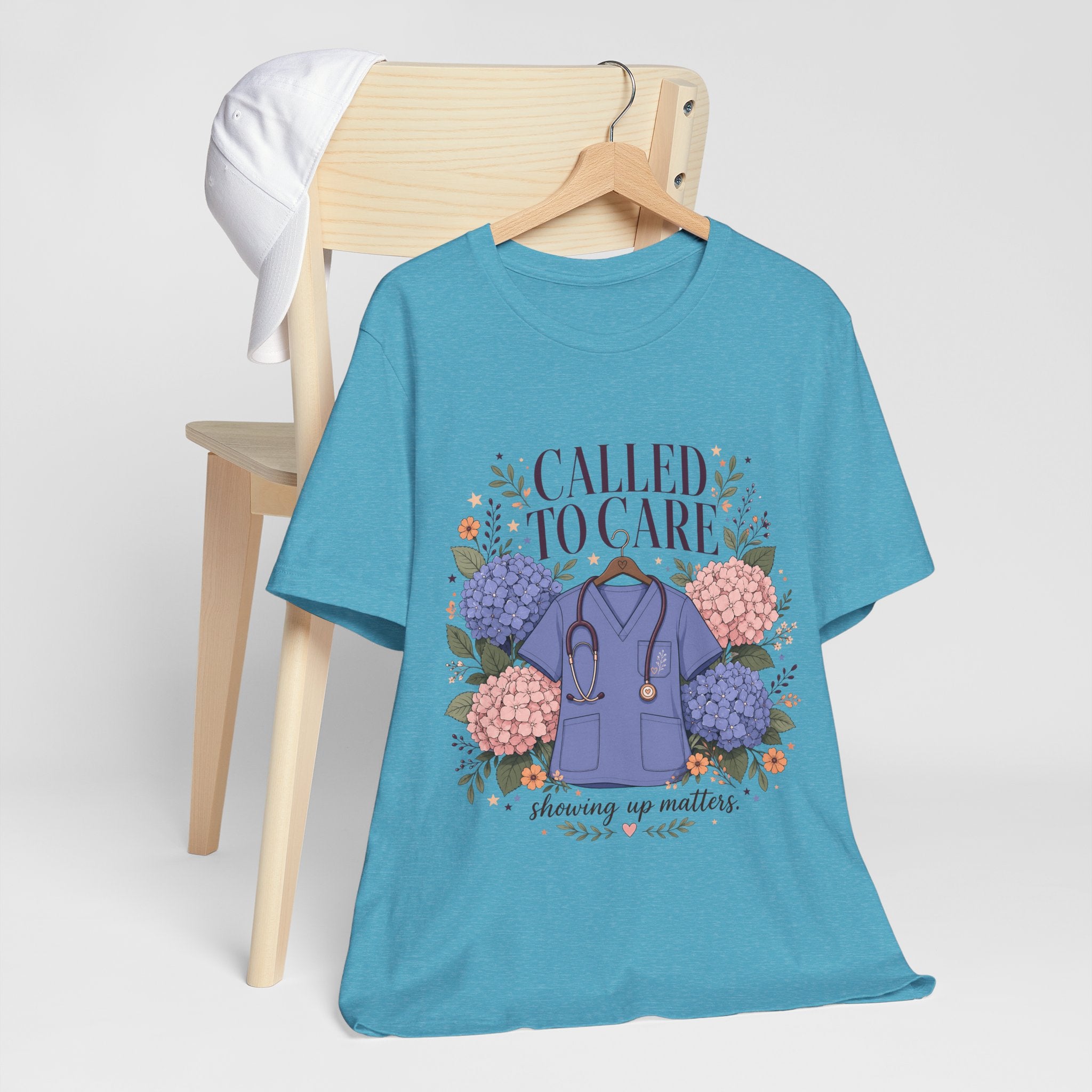 "Called To Care" Nurse T-Shirt — Floral Scrubs Nurse Graphic Tee