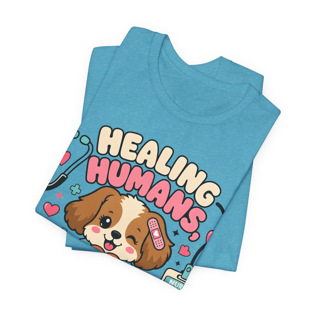 Healing Humans, Spoiling Dogs T‑Shirt — Cute Veterinary Nurse Dog Mom Tee