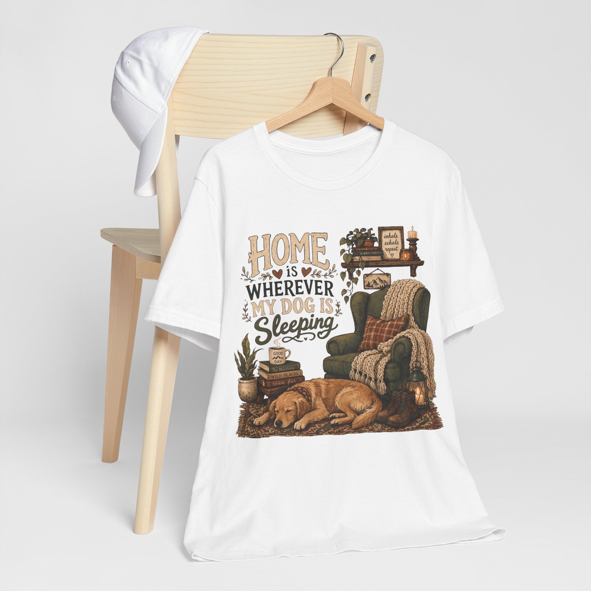 Dog Lover T‑Shirt — "Home Is Wherever My Dog Is Sleeping" Cozy Rustic Tee