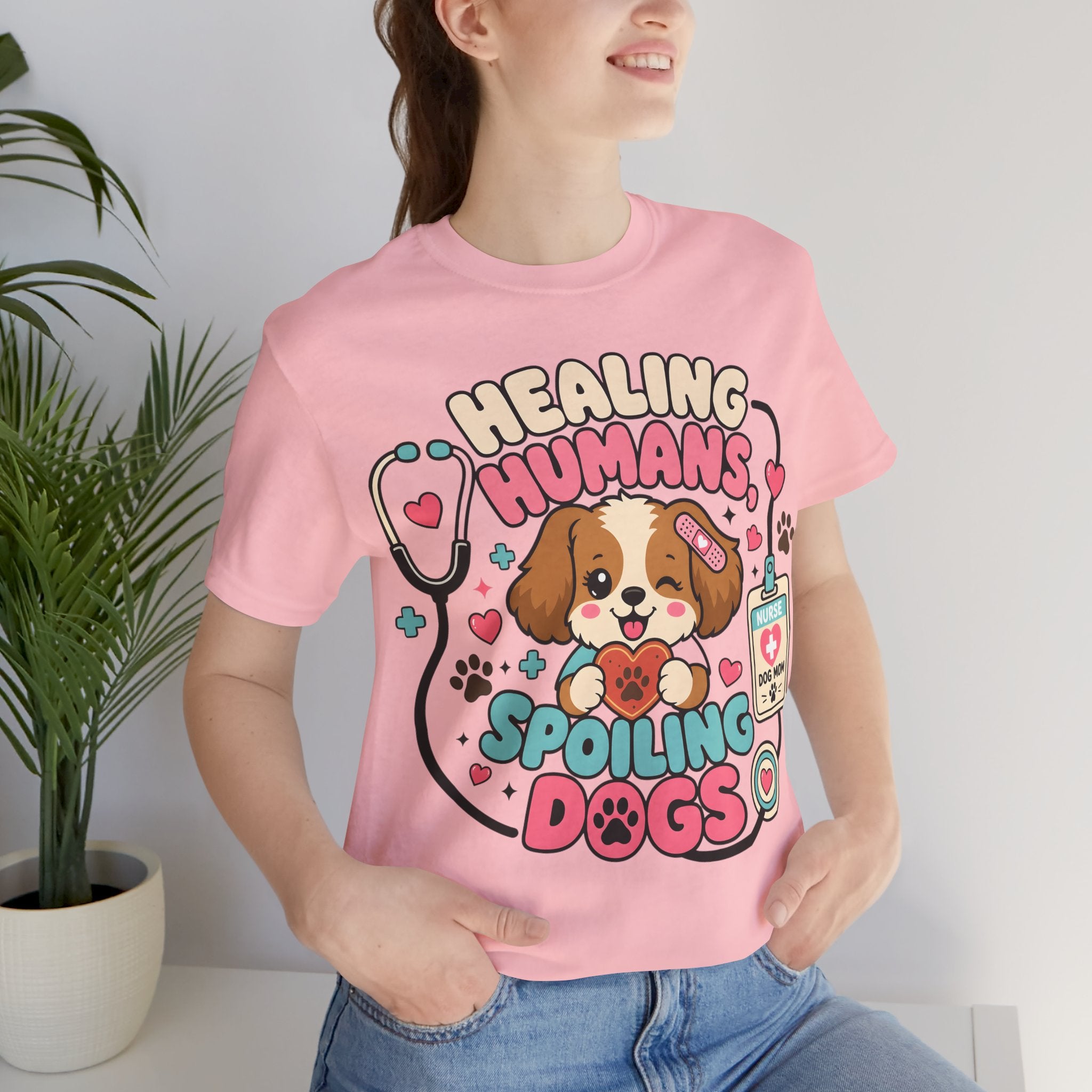 Healing Humans, Spoiling Dogs T‑Shirt — Cute Veterinary Nurse Dog Mom Tee
