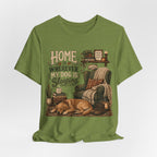 Dog Lover T‑Shirt — "Home Is Wherever My Dog Is Sleeping" Cozy Rustic Tee