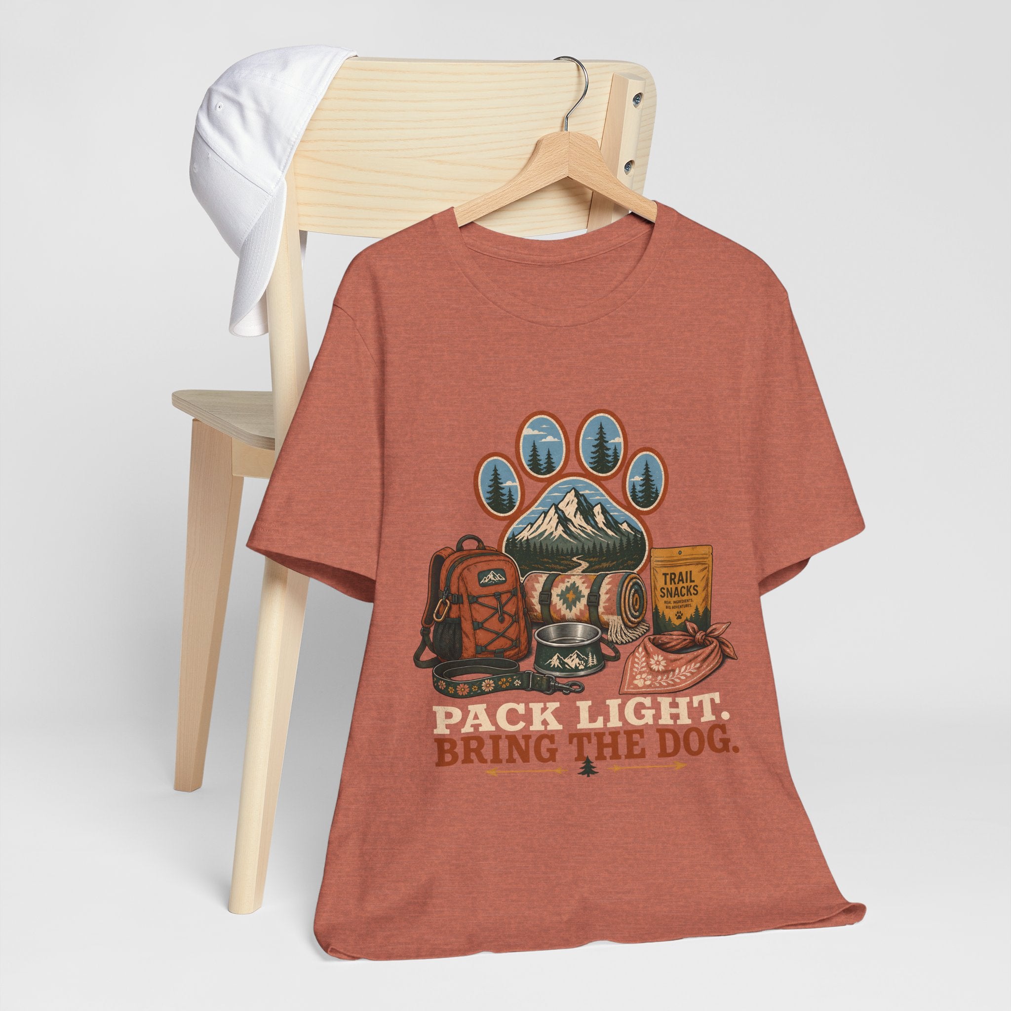 "Pack Light Bring The Dog" T-Shirt — Hiking Dog Lover Graphic Tee