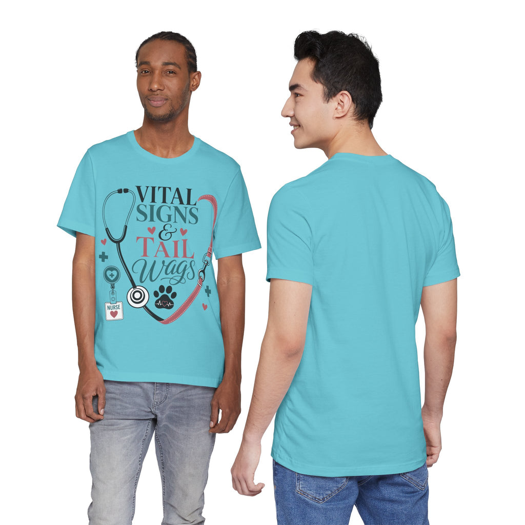 Vital Signs & Tail Wags Tee - Nurse Vet Stethoscope Paw Print T-Shirt
