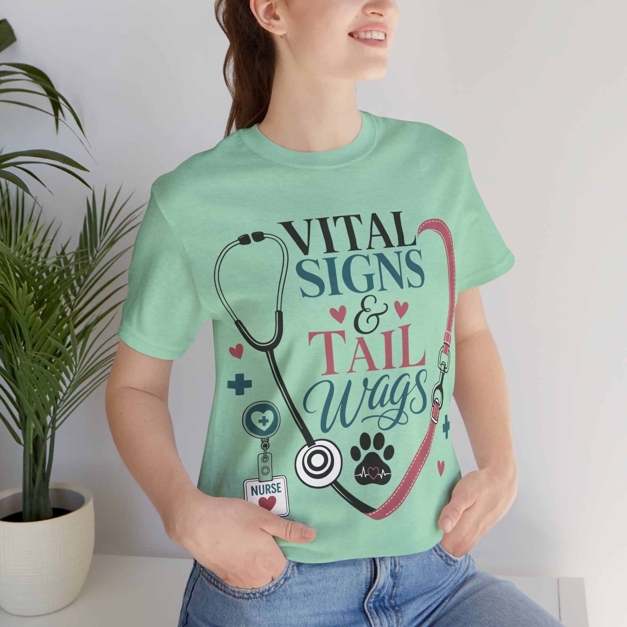 Vital Signs & Tail Wags Tee - Nurse Vet Stethoscope Paw Print T-Shirt