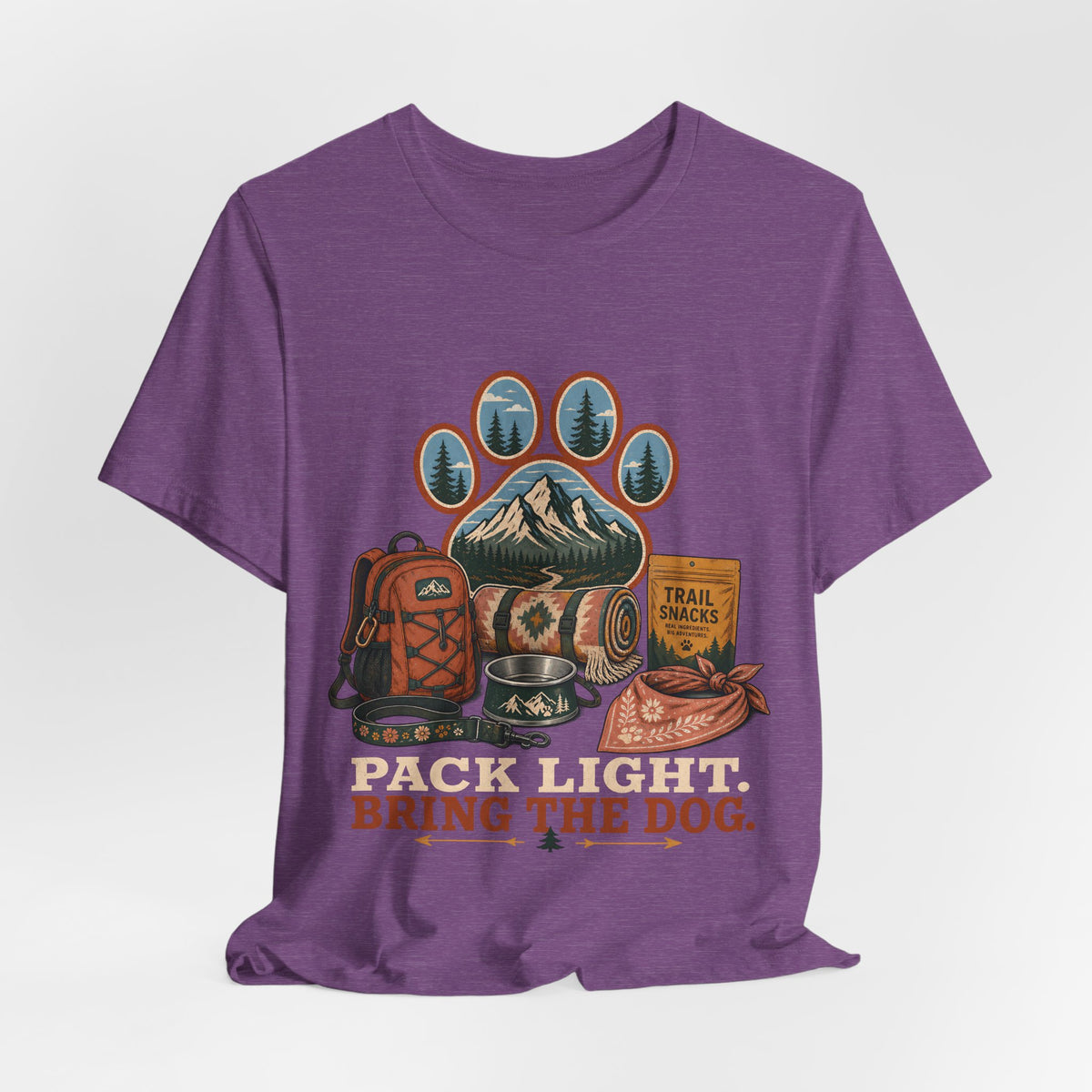 "Pack Light Bring The Dog" T-Shirt — Hiking Dog Lover Graphic Tee