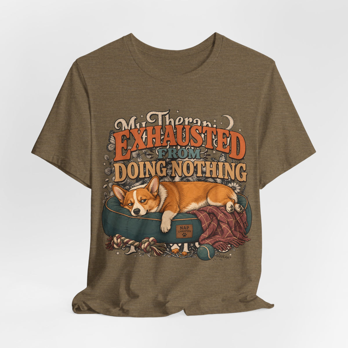 "Exhausted From Doing Nothing" Corgi T-Shirt — Funny Sleepy Dog Graphic Tee