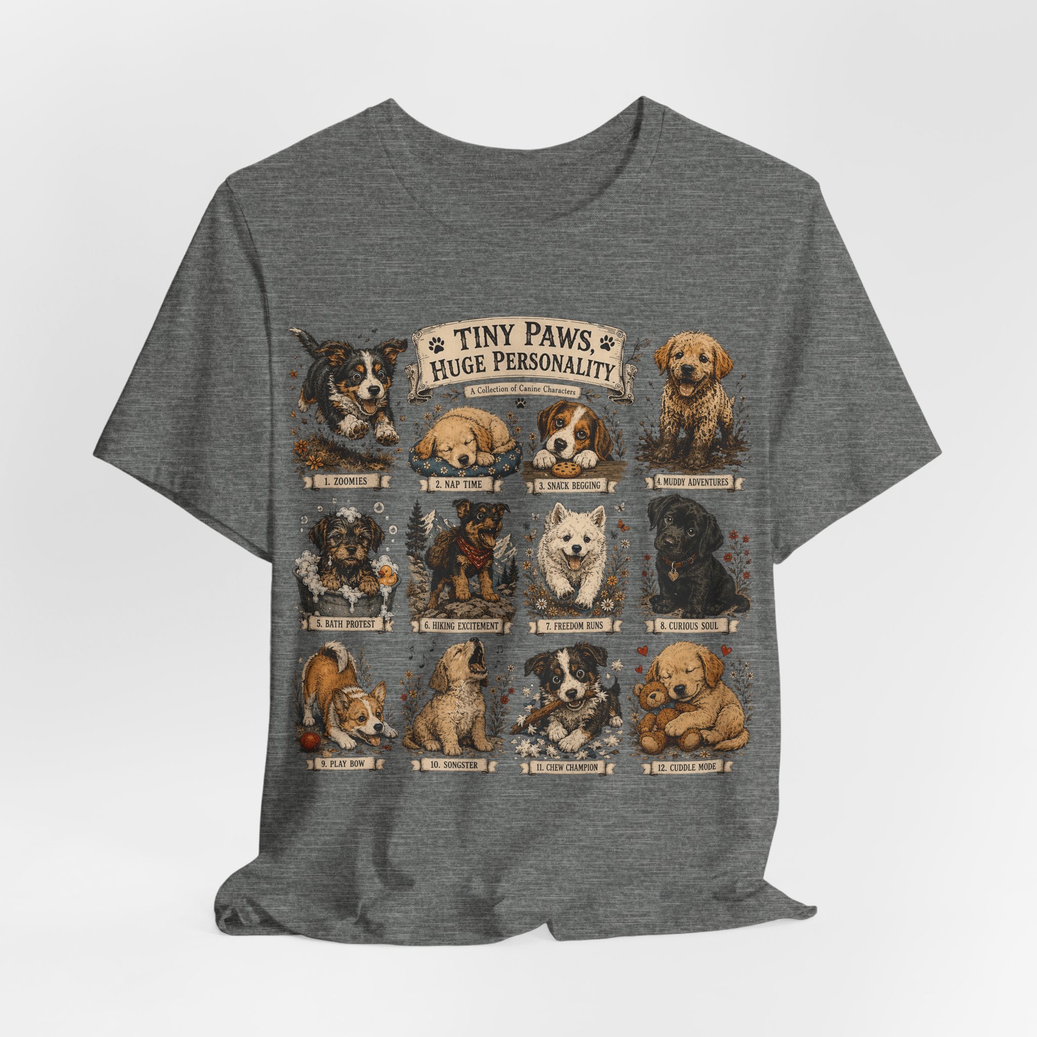 Tiny Paws Huge Personality Puppy Tee — Cute Dog Breed Collage T-Shirt